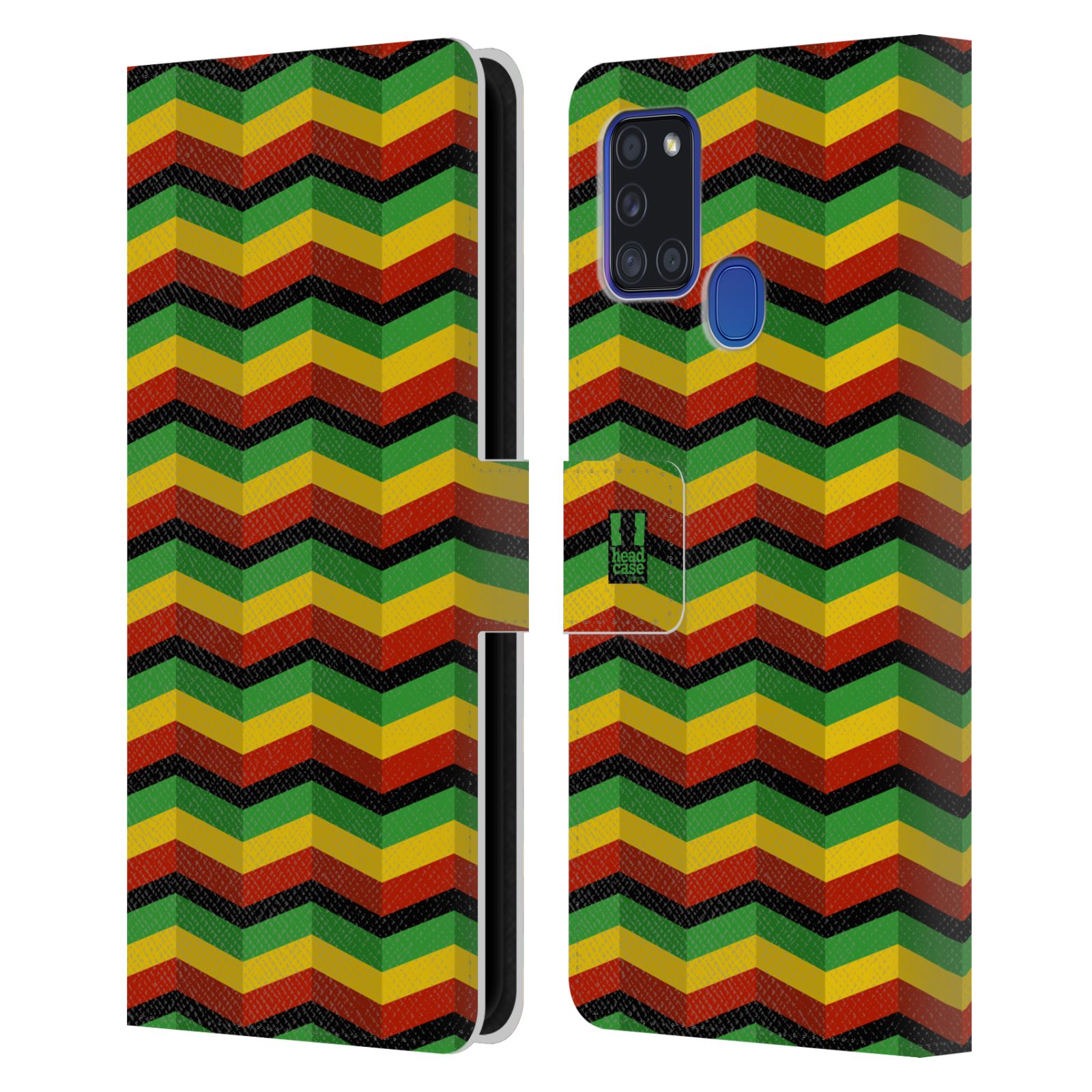 HEAD CASE Flipové pouzdro pro mobil Samsung Galaxy A21s Rastafariánský motiv Jamajka CHEVRON