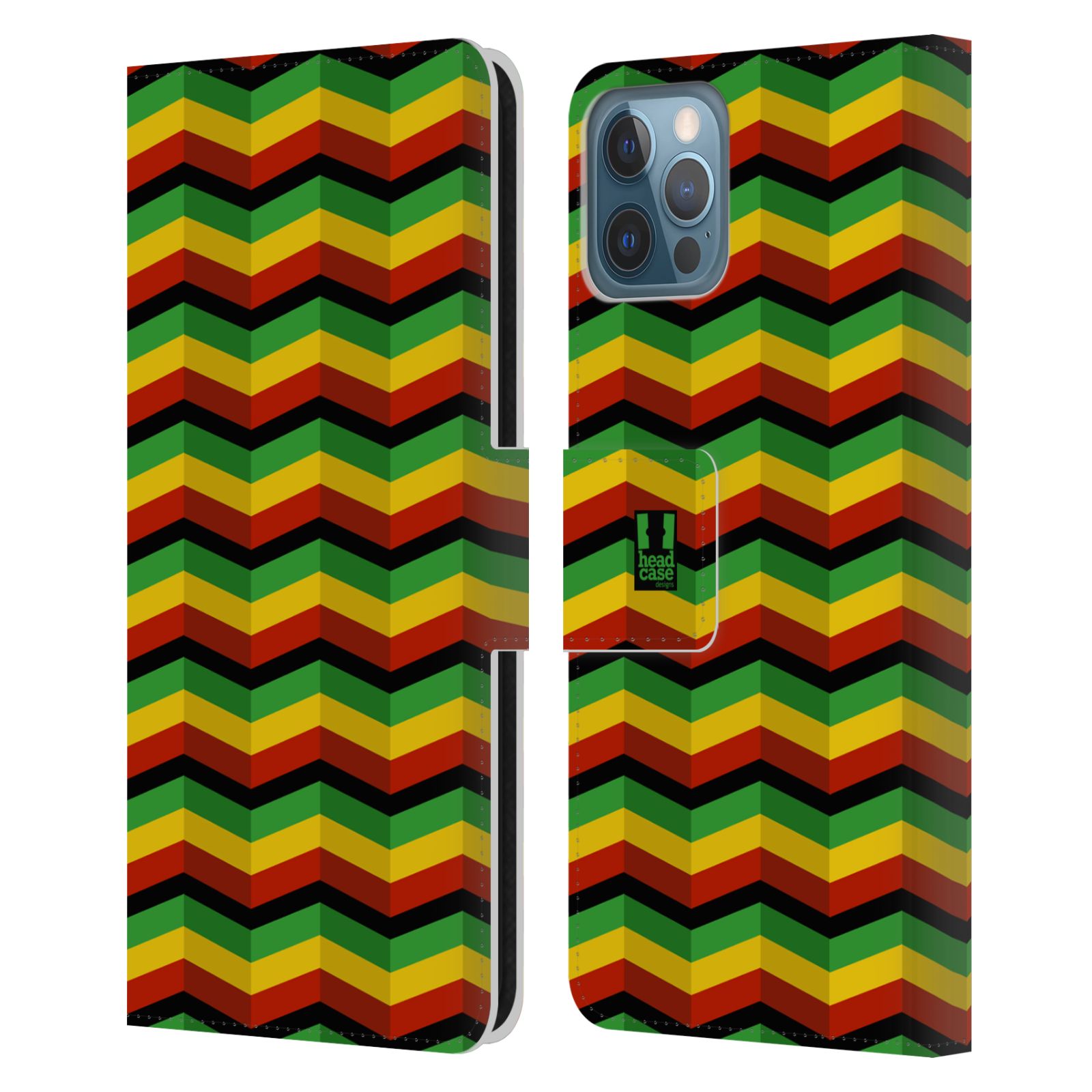 HEAD CASE Flipové pouzdro pro mobil Apple Iphone 12 / Iphone 12 PRO Rastafariánský motiv Jamajka CHEVRON