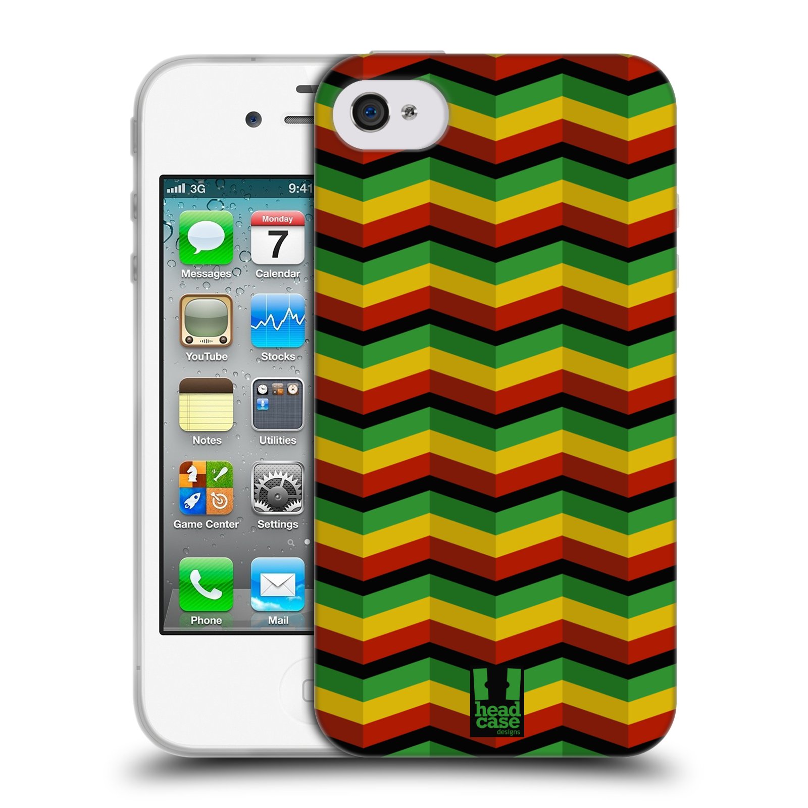 HEAD CASE silikonový obal na mobil Apple Iphone 4/4S vzor Rasta barevné vzory CHEVRON