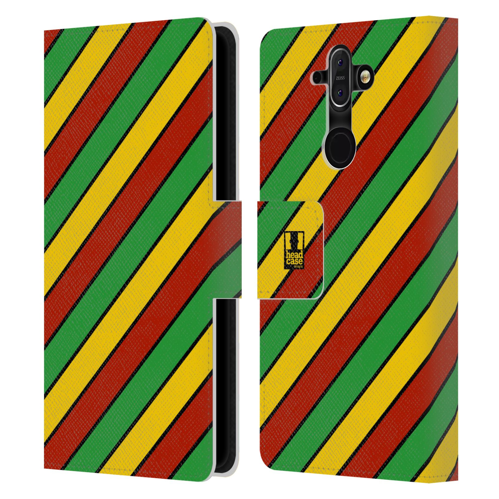 HEAD CASE Flipové pouzdro pro mobil Nokia 8 SIROCCO Rastafariánský motiv Jamajka diagonální pruhy