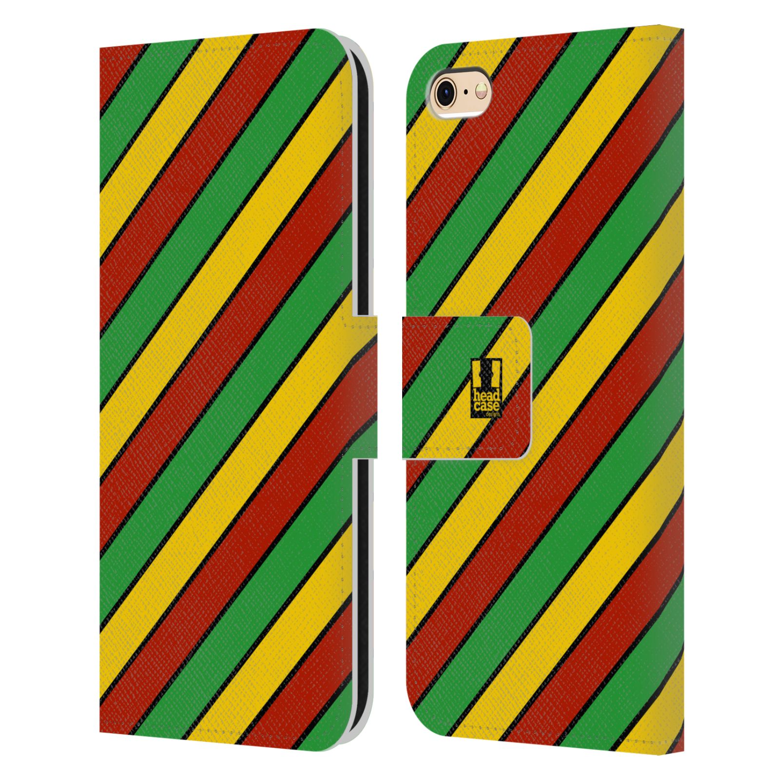 HEAD CASE Flipové pouzdro pro mobil Apple Iphone 6/6s Rastafariánský motiv Jamajka diagonální pruhy