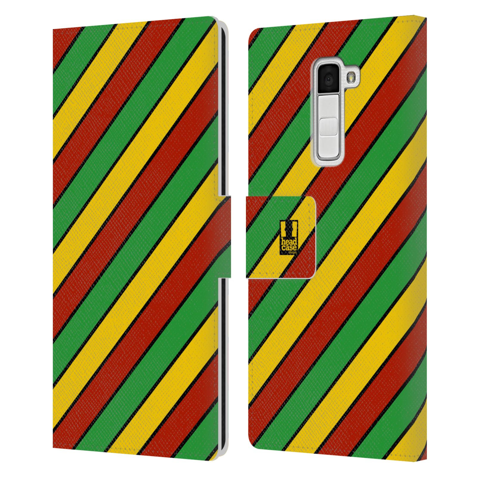 HEAD CASE Flipové pouzdro pro mobil LG K10 Rastafariánský motiv Jamajka diagonální pruhy