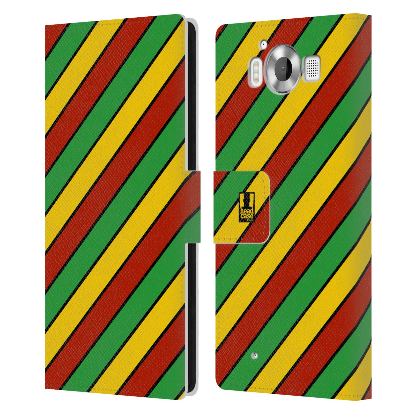 HEAD CASE Flipové pouzdro pro mobil Microsoft Lumia 950 / LUMIA 950 DUAL SIM Rastafariánský motiv Jamajka diagonální pruhy