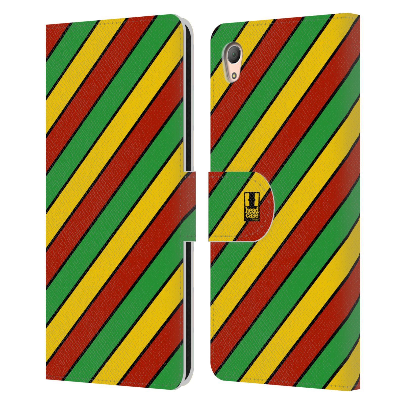 HEAD CASE Flipové pouzdro pro mobil SONY XPERIA Z3+ (PLUS) Rastafariánský motiv Jamajka diagonální pruhy