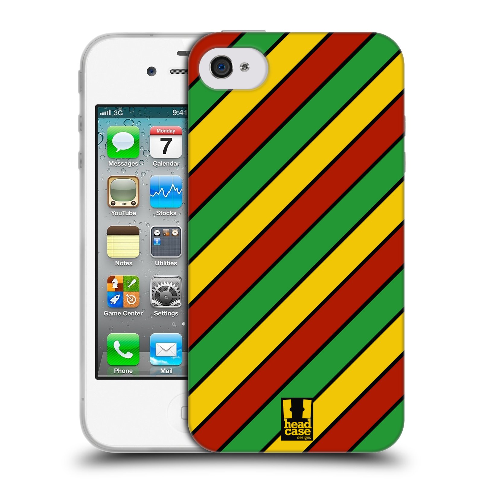 HEAD CASE silikonový obal na mobil Apple Iphone 4/4S vzor Rasta barevné vzory PRUHY