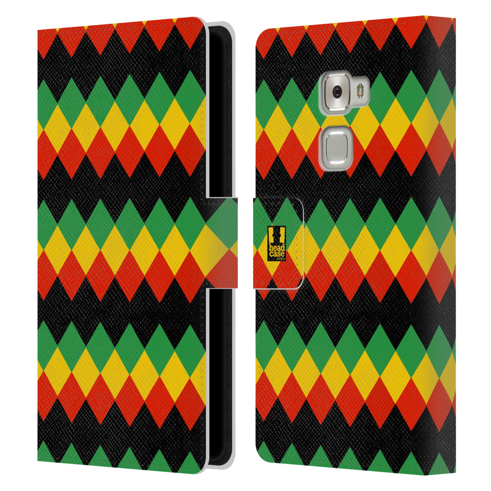 HEAD CASE Flipové pouzdro pro mobil Huawei MATE S Rastafariánský motiv Jamajka diamant