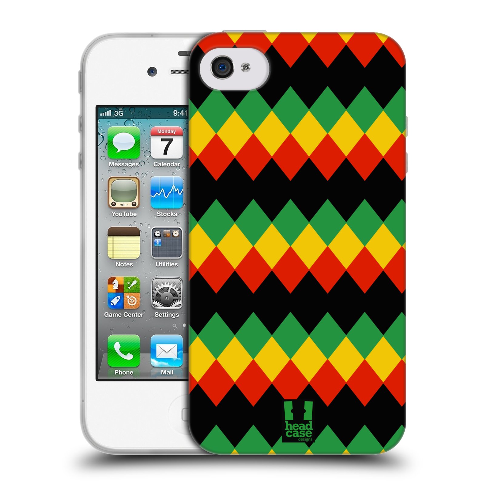 HEAD CASE silikonový obal na mobil Apple Iphone 4/4S vzor Rasta barevné vzory DIAMANT