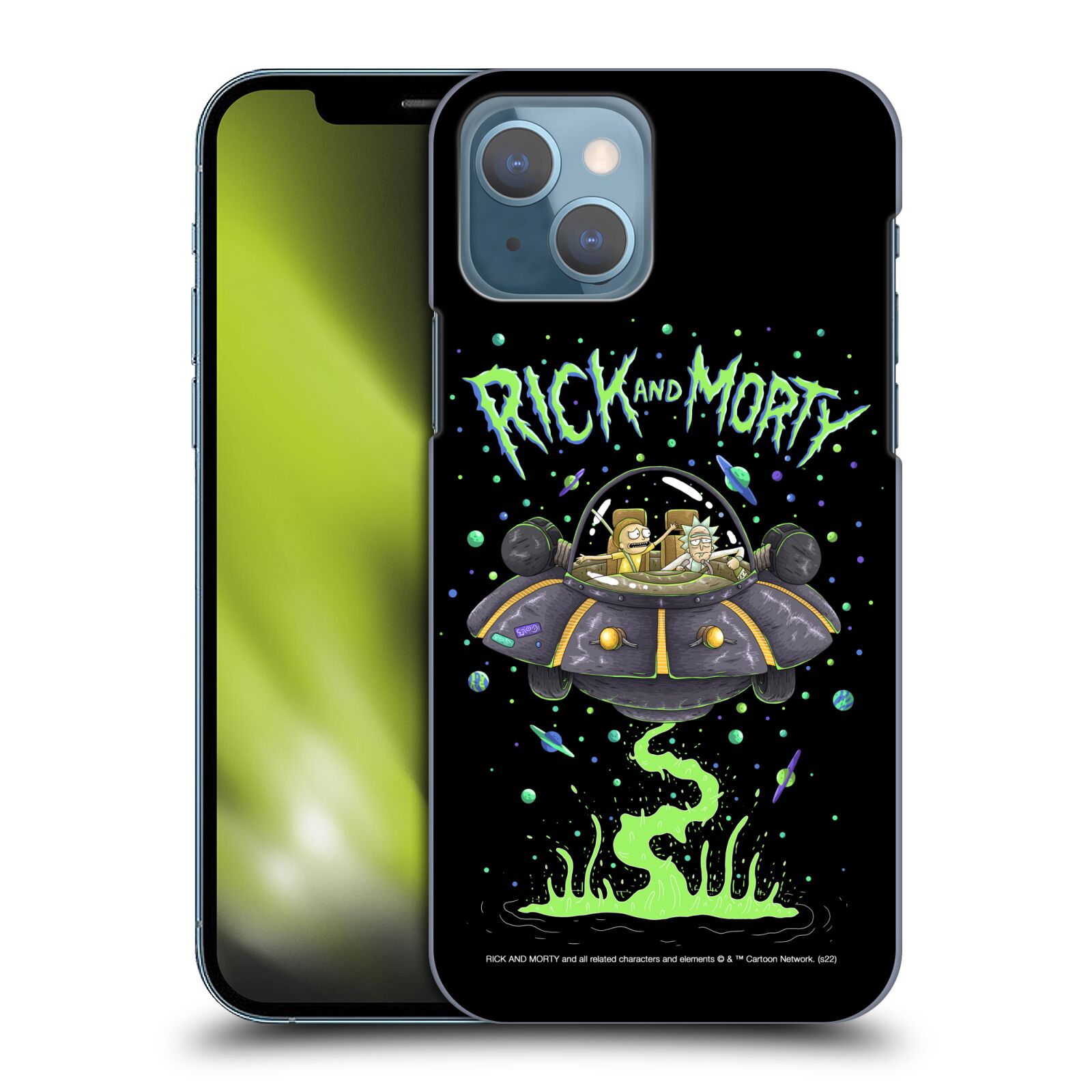 Obal na mobil Apple Iphone 13 - HEAD CASE - Rick a Morty - Vesmírná loď