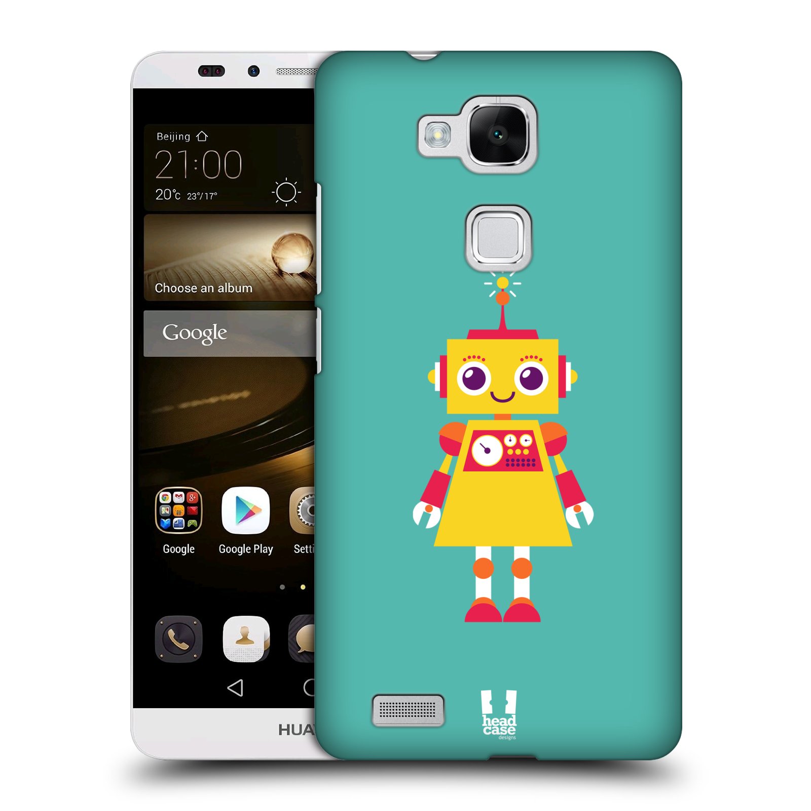 HEAD CASE plastový obal na mobil Huawei Mate 7 vzor Malí roboti TYRKYSOVÁ