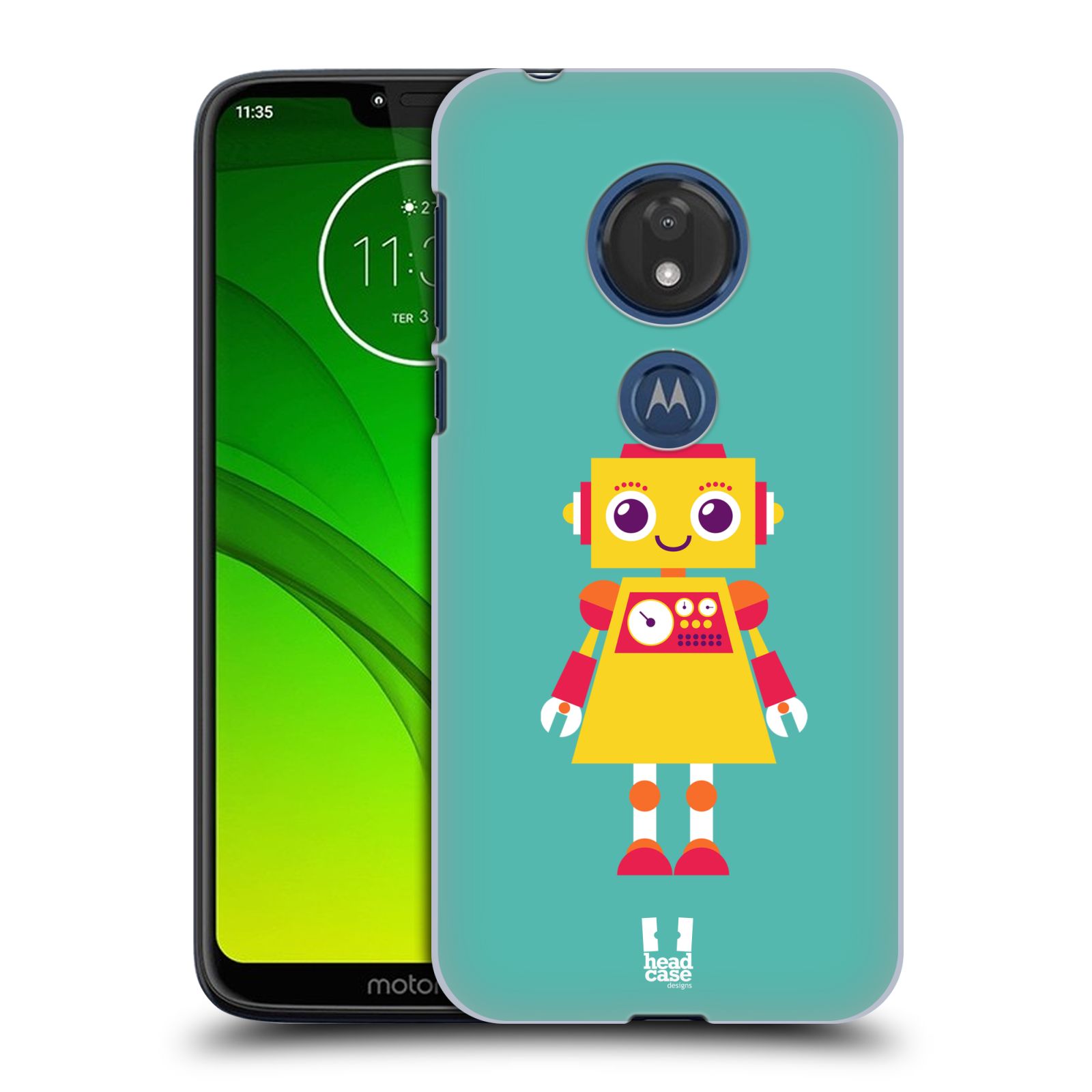 Pouzdro na mobil Motorola Moto G7 Play vzor Malí roboti TYRKYSOVÁ