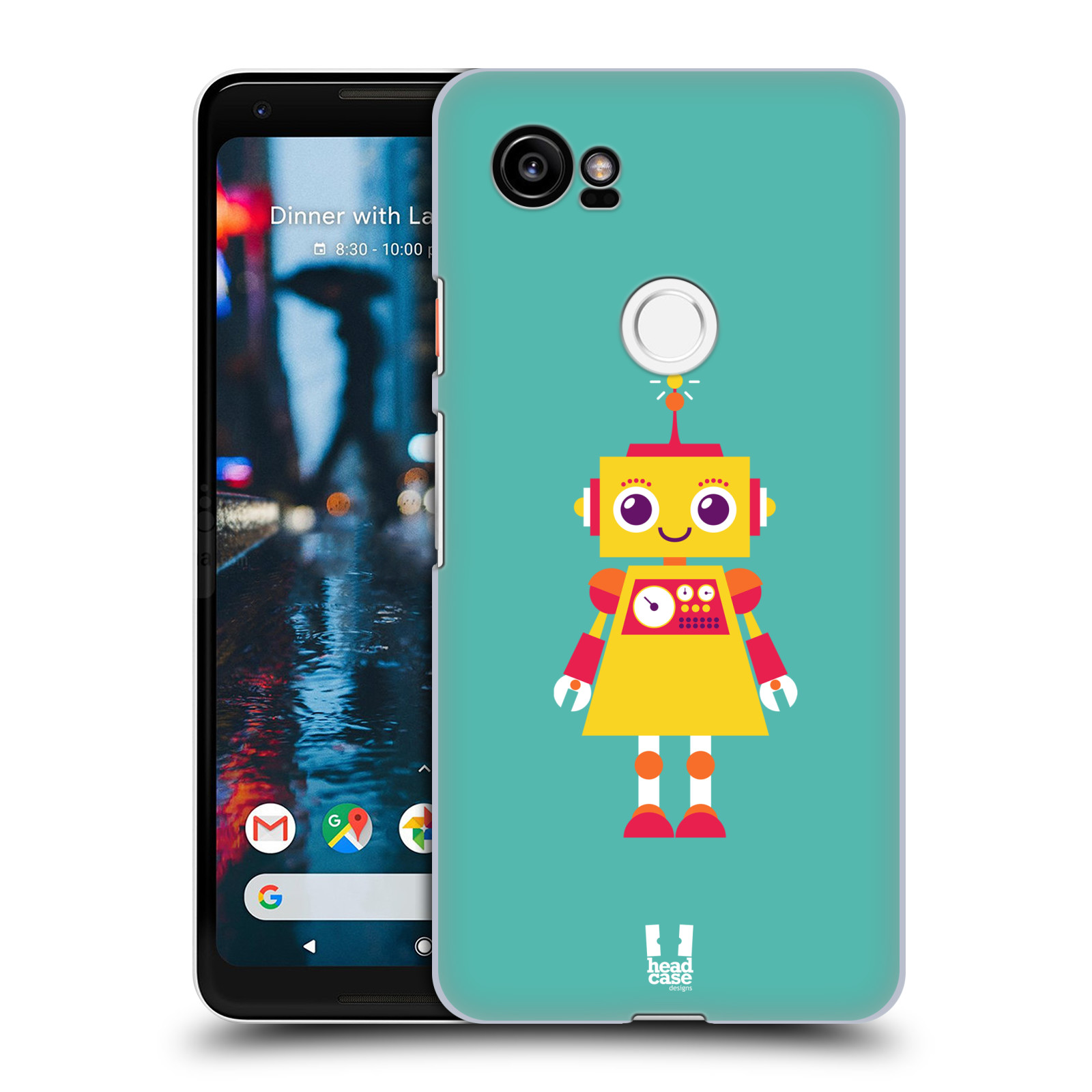 HEAD CASE plastový obal na mobil Google Pixel 2 XL vzor Malí roboti TYRKYSOVÁ