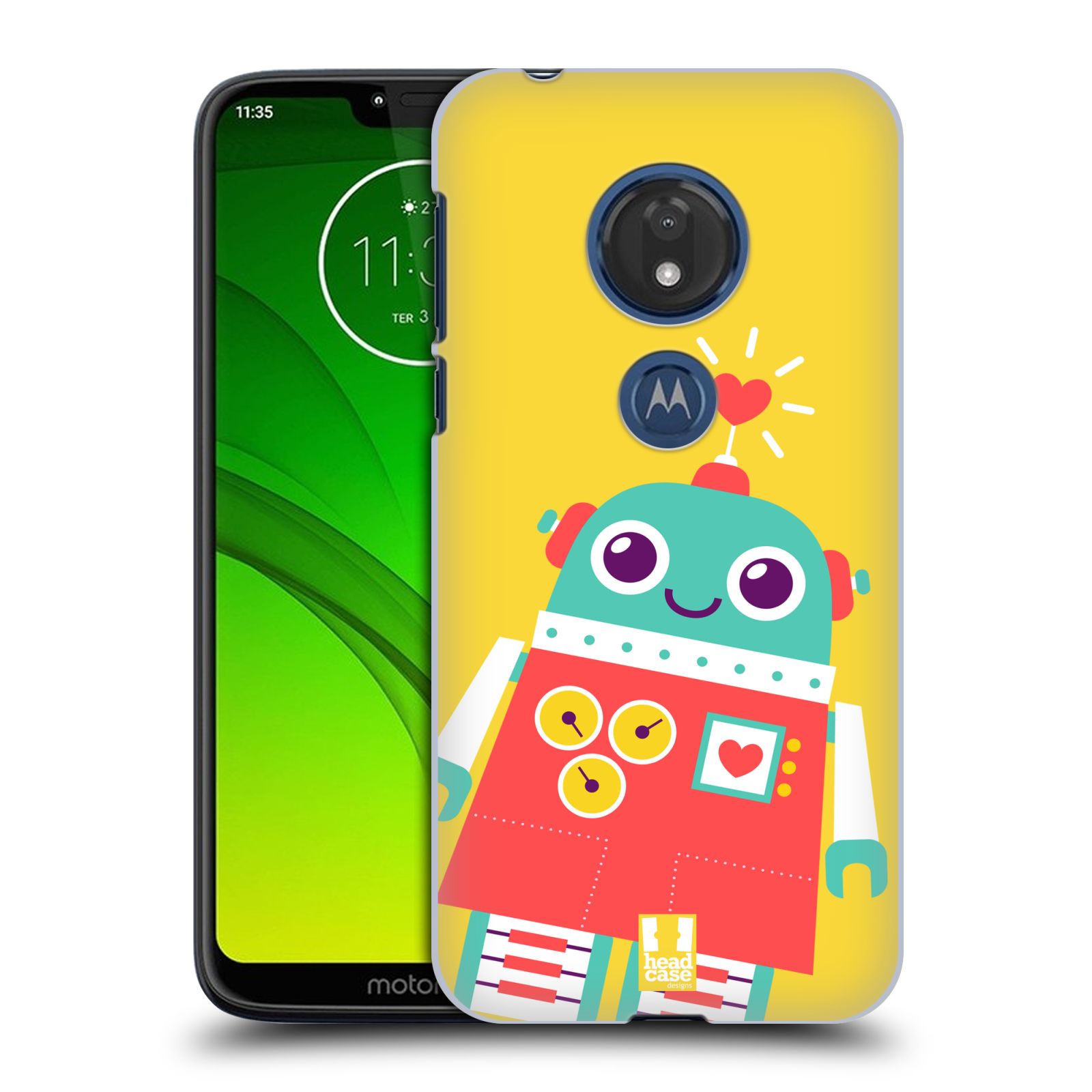 Pouzdro na mobil Motorola Moto G7 Play vzor Malí roboti ŽLUTÁ