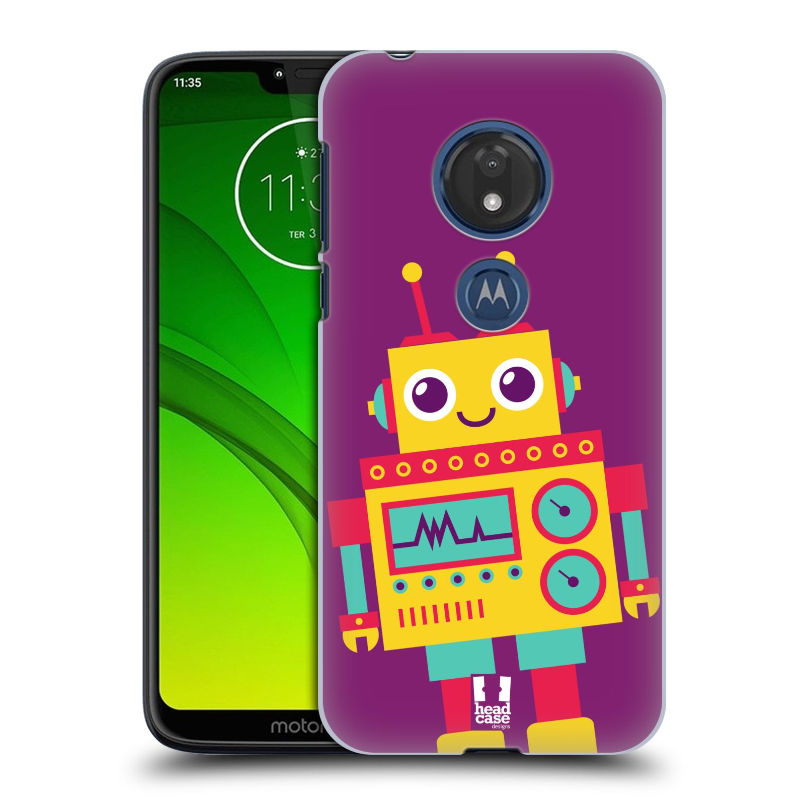 Pouzdro na mobil Motorola Moto G7 Play vzor Malí roboti FIALOVÁ