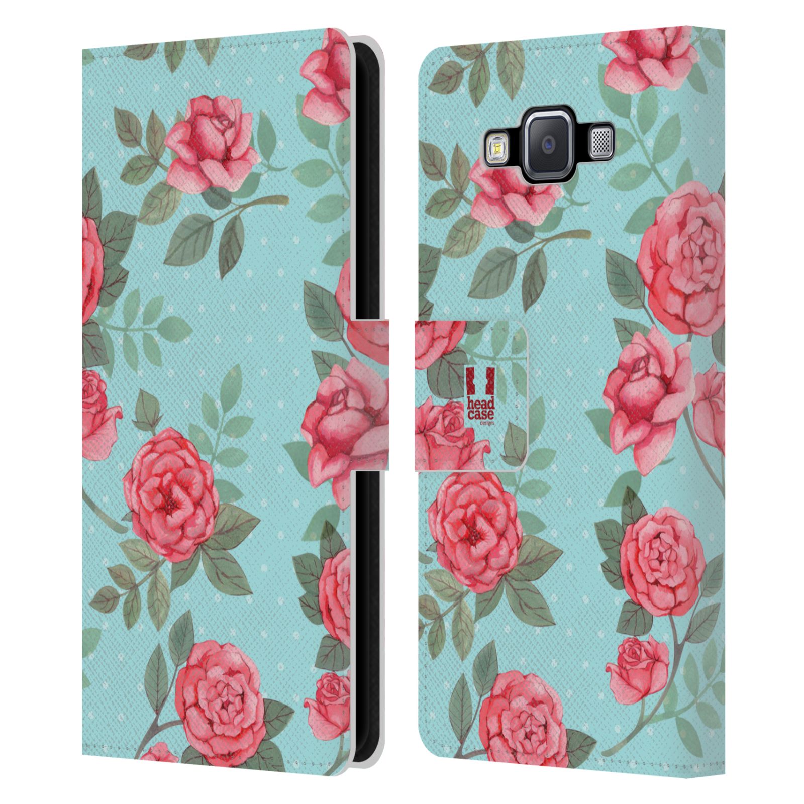 HEAD CASE Flipové pouzdro pro mobil Samsung Galaxy A5 romantické květy velké růže modrá a růžová