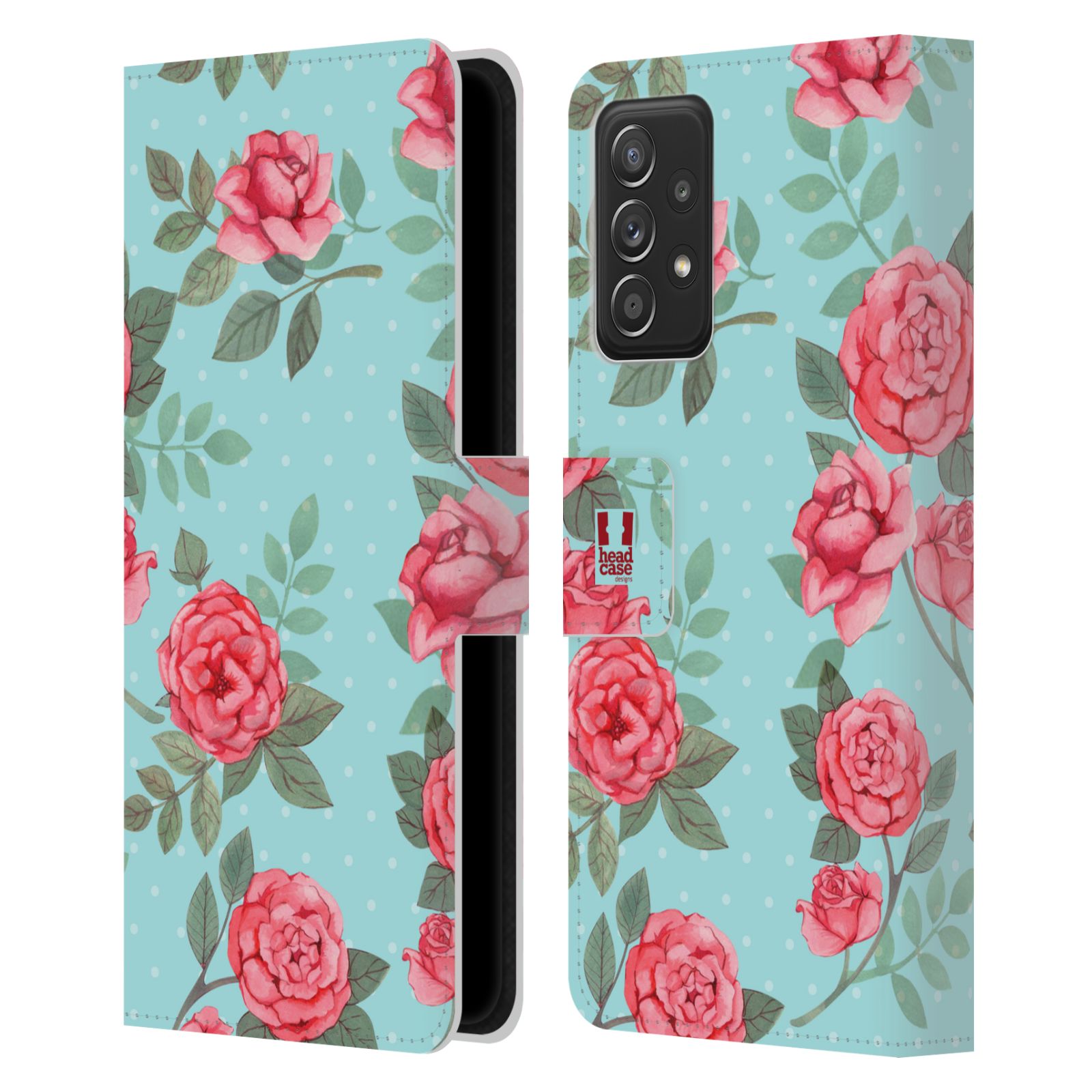 Pouzdro HEAD CASE na mobil Samsung Galaxy A52 / A52 5G / A52s 5G romantické květy velké růže modrá a růžová