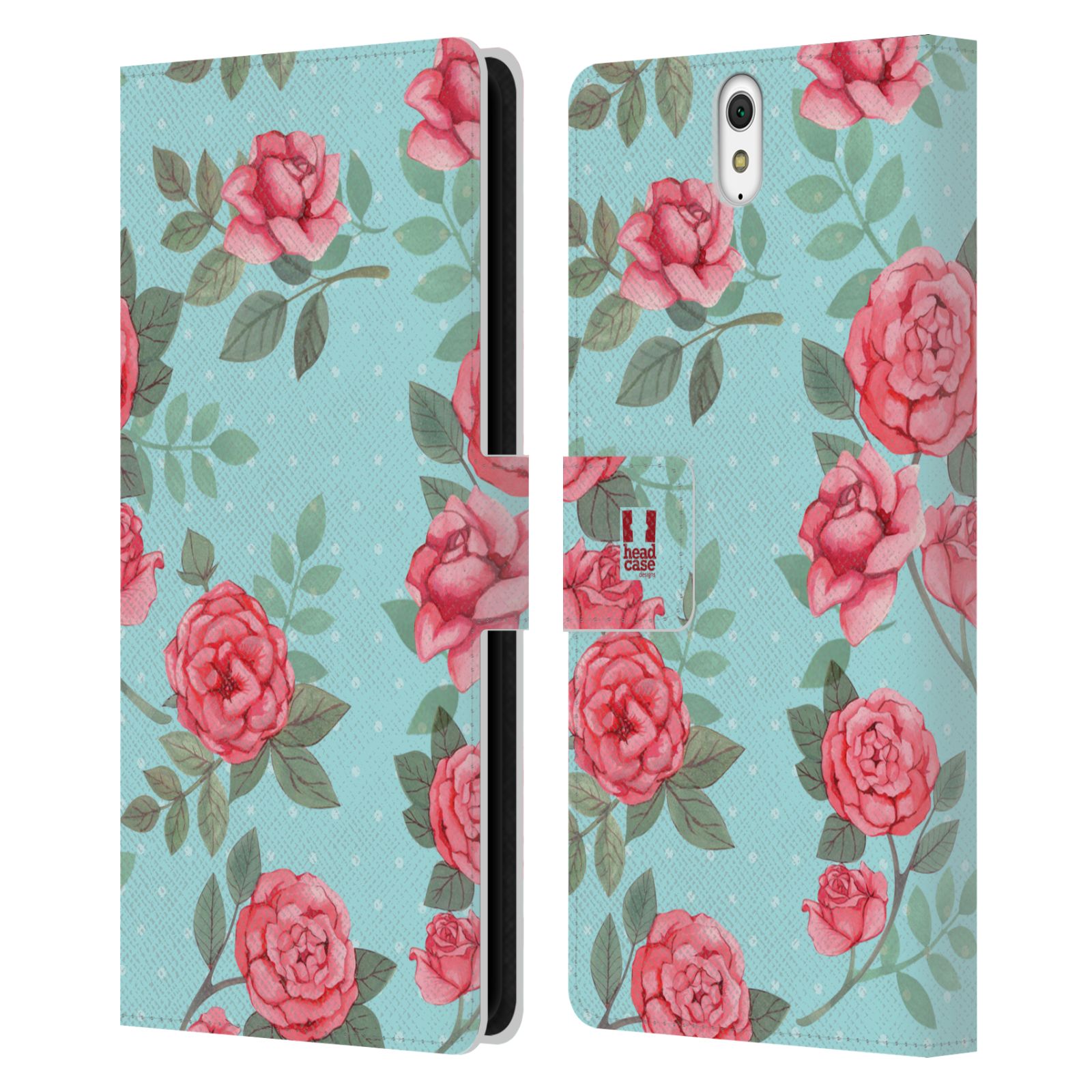 HEAD CASE Flipové pouzdro pro mobil SONY XPERIA C5 Ultra romantické květy velké růže modrá a růžová