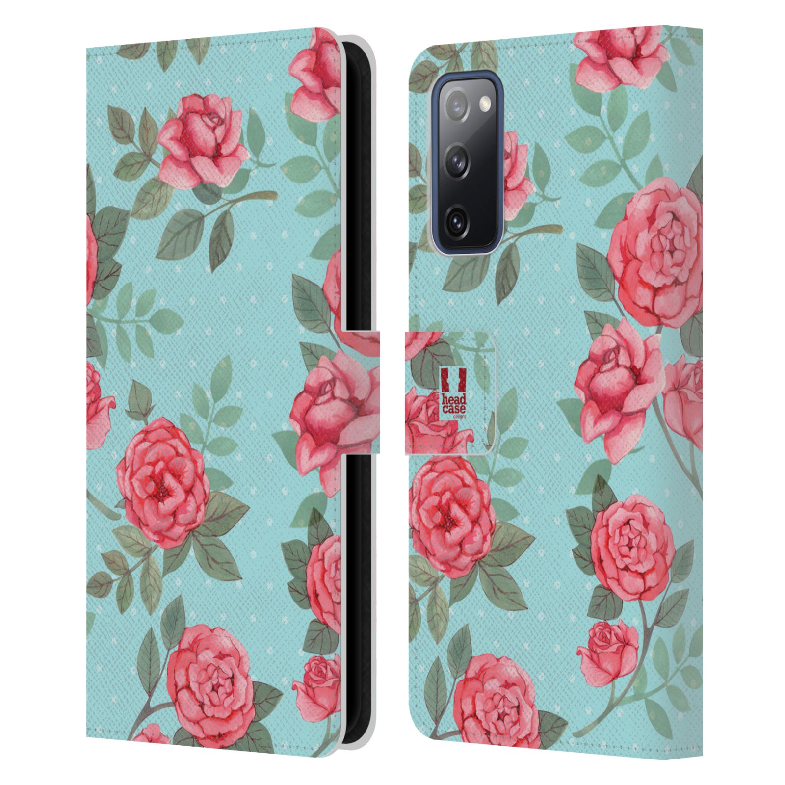 Pouzdro HEAD CASE na mobil Samsung Galaxy S20 FE / S20 FE 5G romantické květy velké růže modrá a růžová