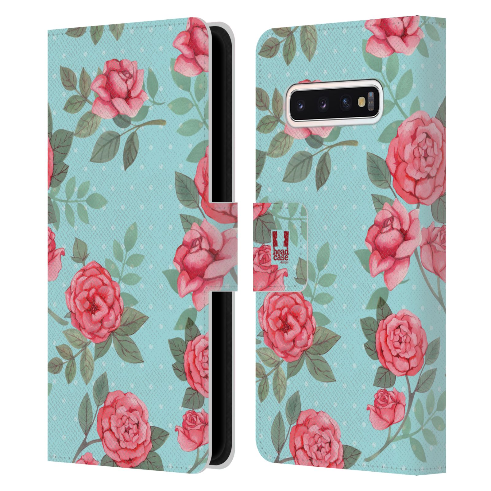 Pouzdro HEAD CASE na mobil Samsung Galaxy S10 romantické květy velké růže modrá a růžová