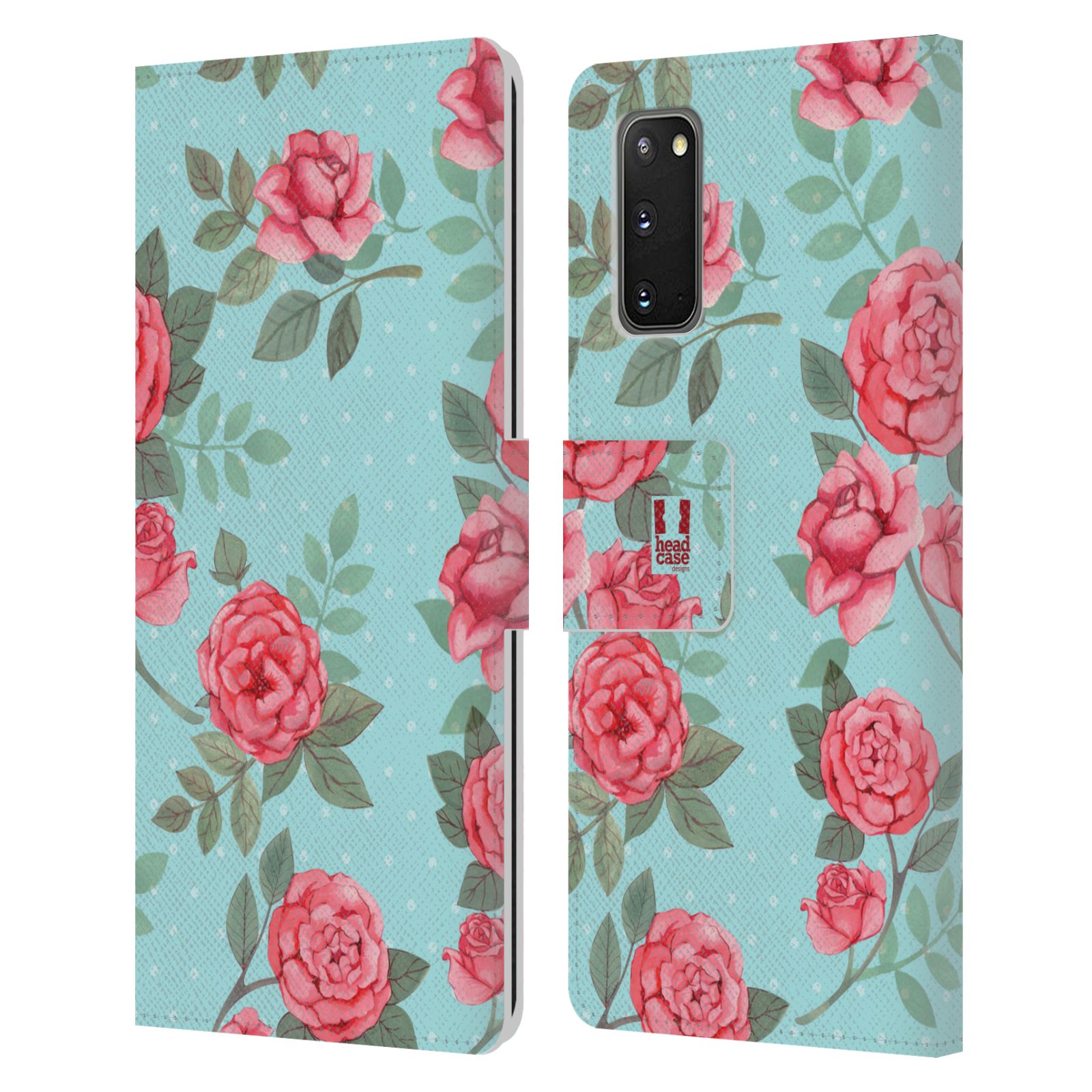Pouzdro na mobil Samsung Galaxy S20 romantické květy velké růže modrá a růžová