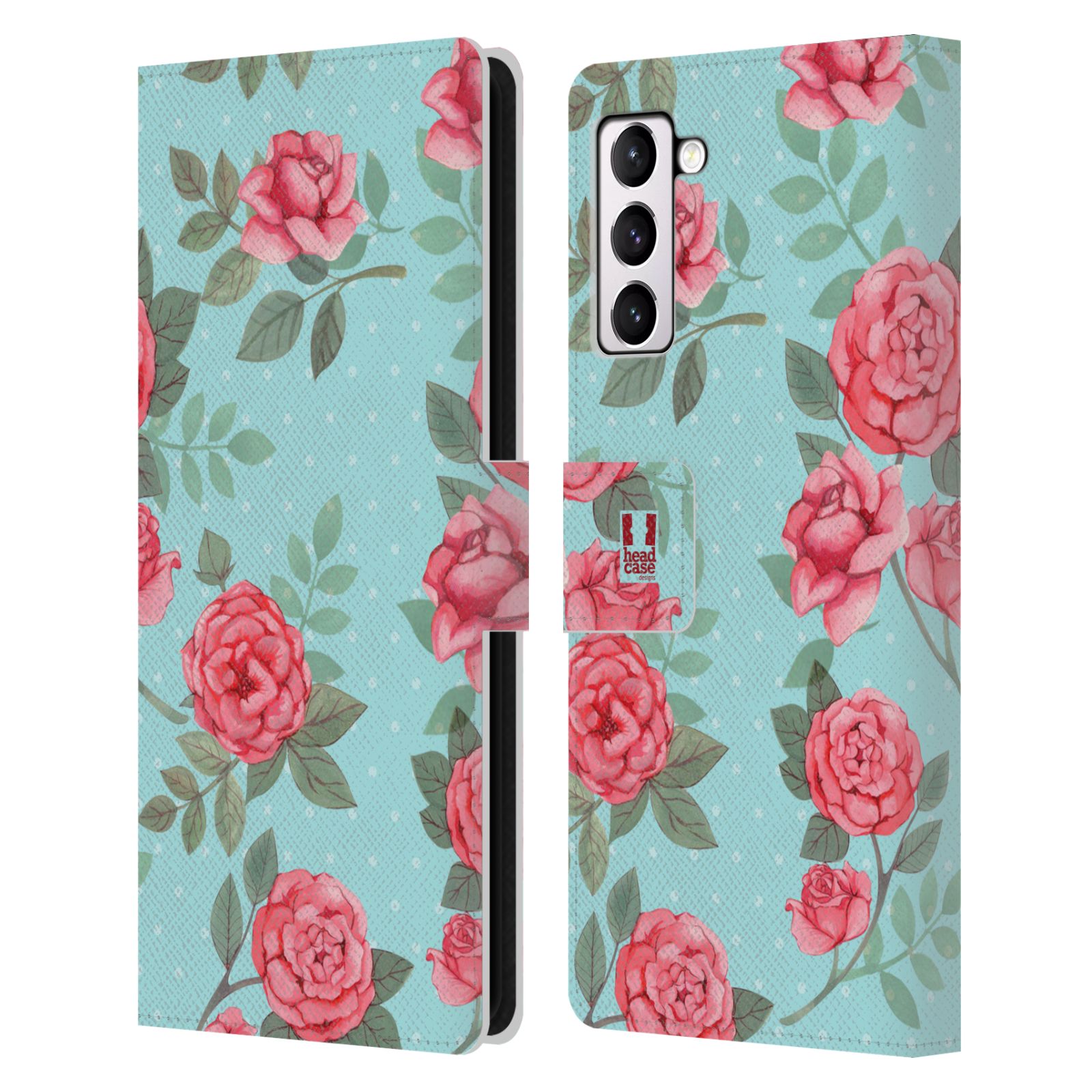 Pouzdro HEAD CASE na mobil Samsung Galaxy S21+ 5G / S21 PLUS 5G romantické květy velké růže modrá a růžová