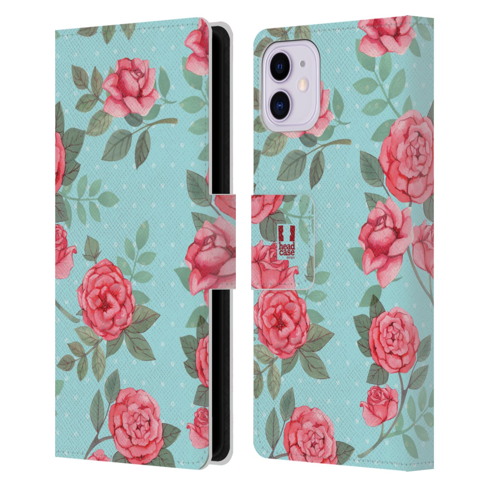 Pouzdro na mobil Apple Iphone 11 romantické květy velké růže modrá a růžová