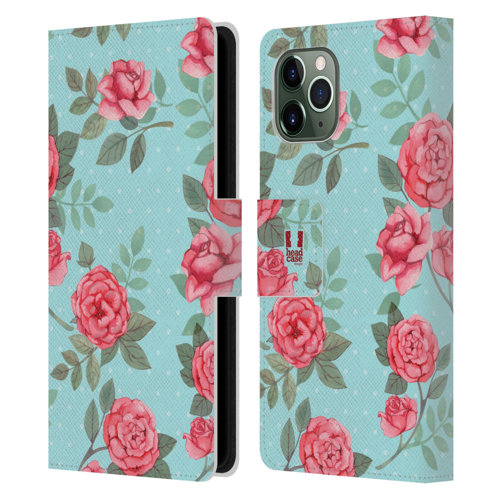 Pouzdro na mobil Apple Iphone 11 PRO romantické květy velké růže modrá a růžová
