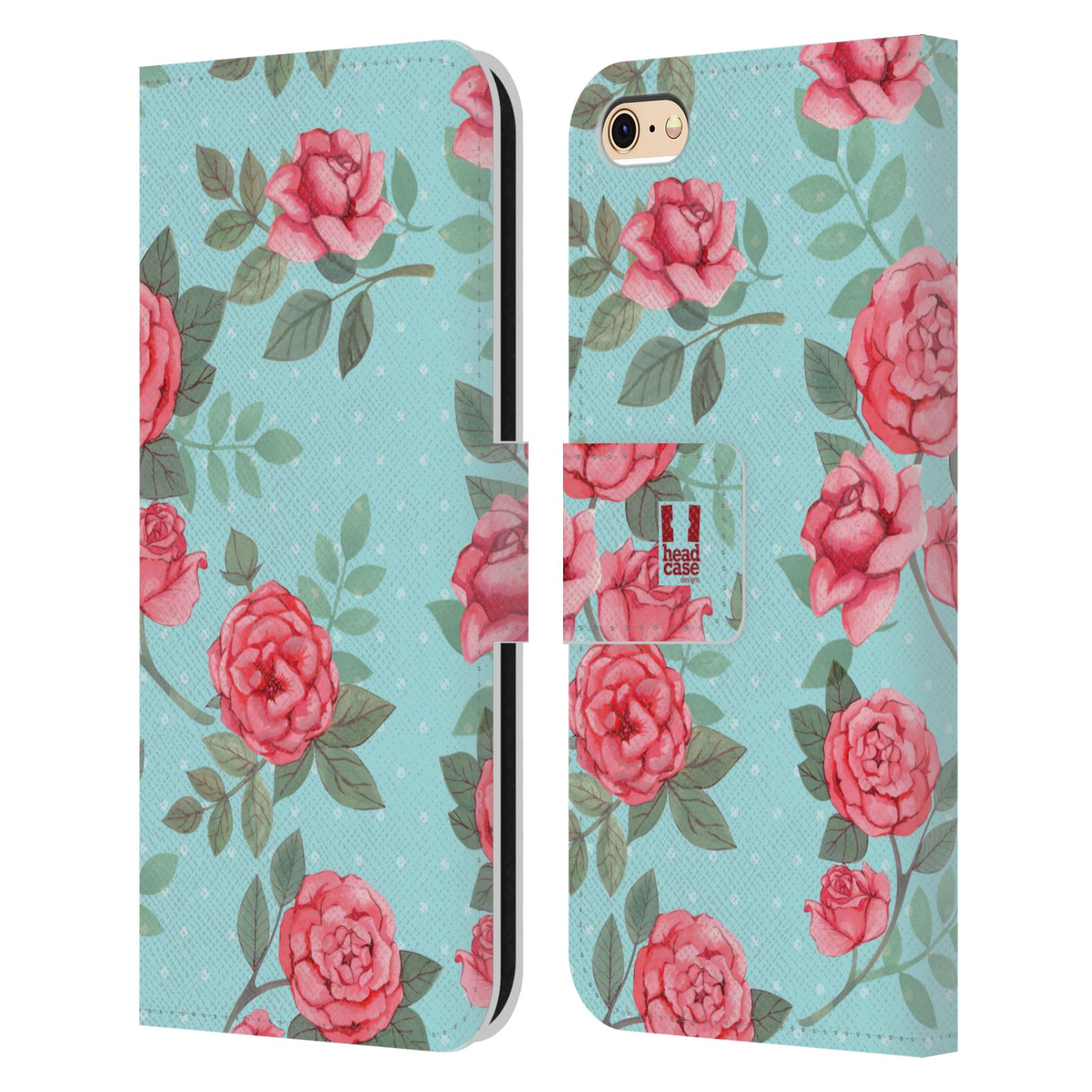 HEAD CASE Flipové pouzdro pro mobil Apple Iphone 6/6s romantické květy velké růže modrá a růžová