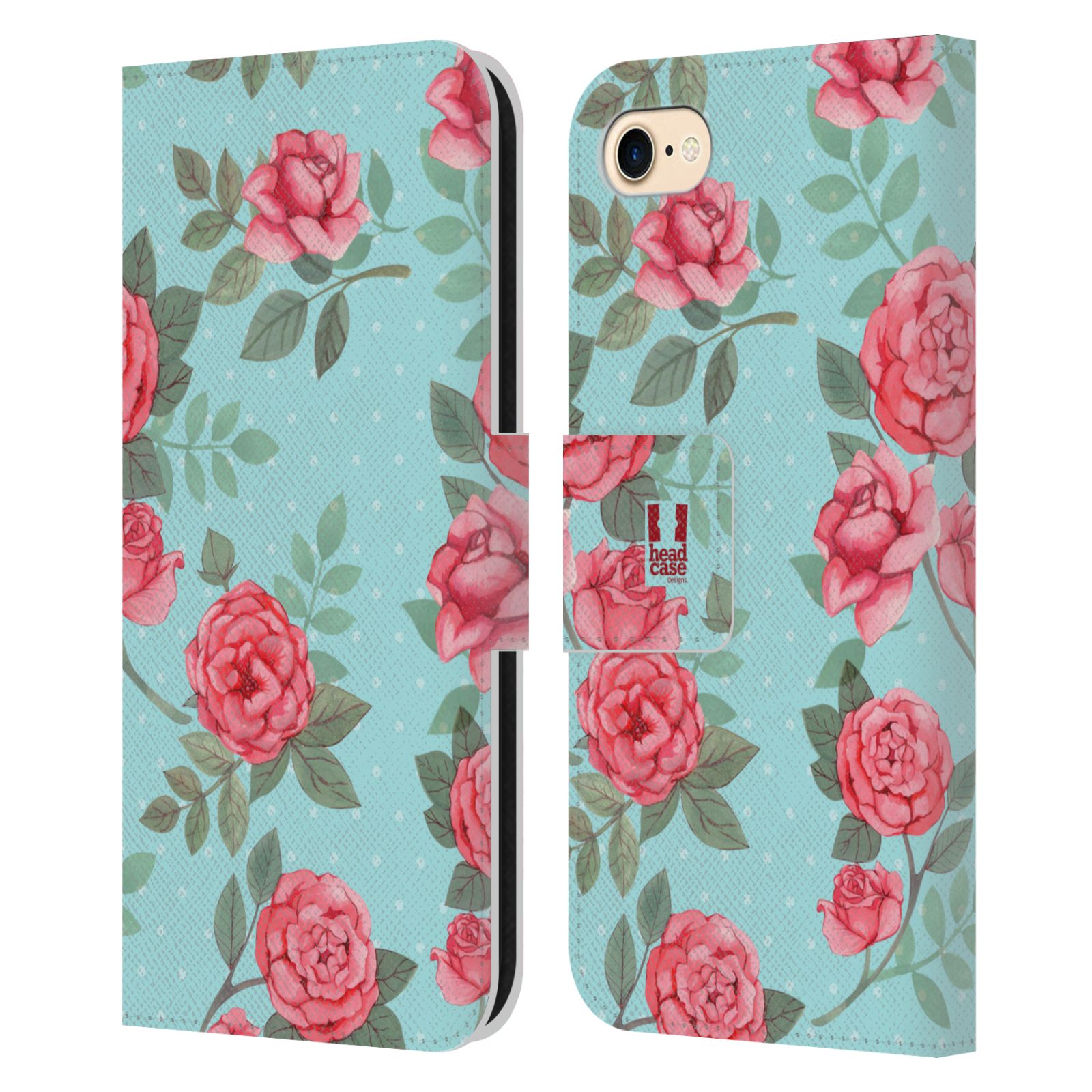HEAD CASE Flipové pouzdro pro mobil Apple Iphone 7/8/SE 2020 romantické květy velké růže modrá a růžová
