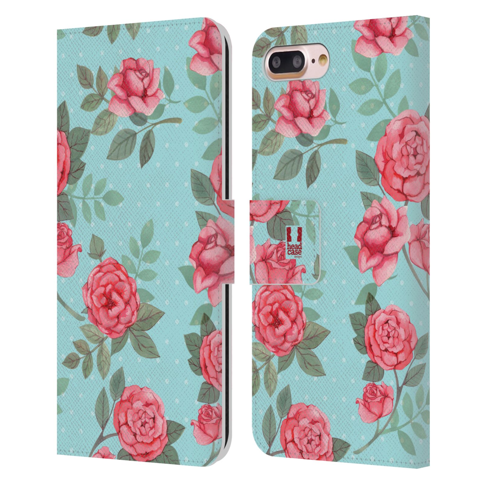 HEAD CASE Flipové pouzdro pro mobil Apple Iphone 7 PLUS / 8 PLUS romantické květy velké růže modrá a růžová