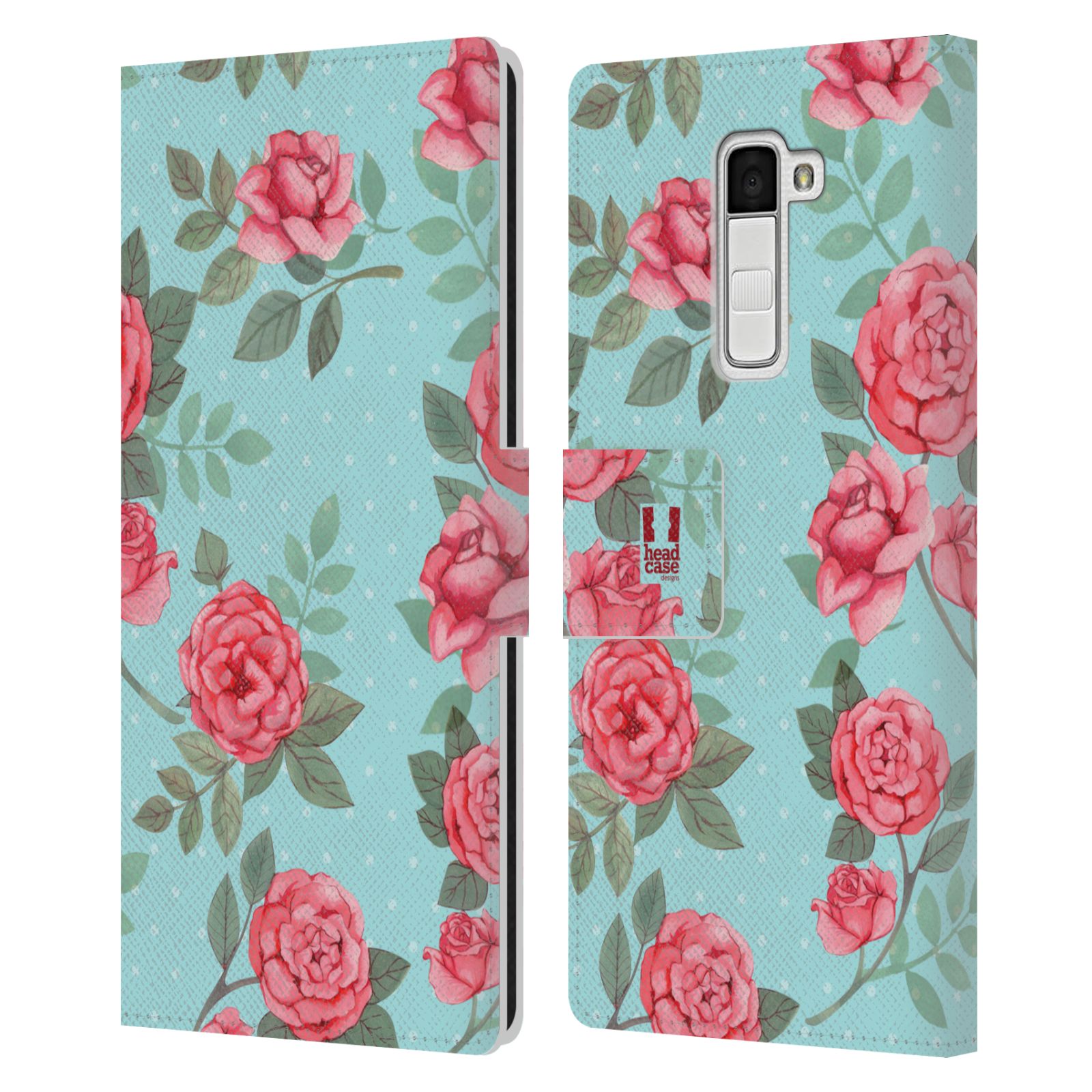 HEAD CASE Flipové pouzdro pro mobil LG K10 romantické květy velké růže modrá a růžová