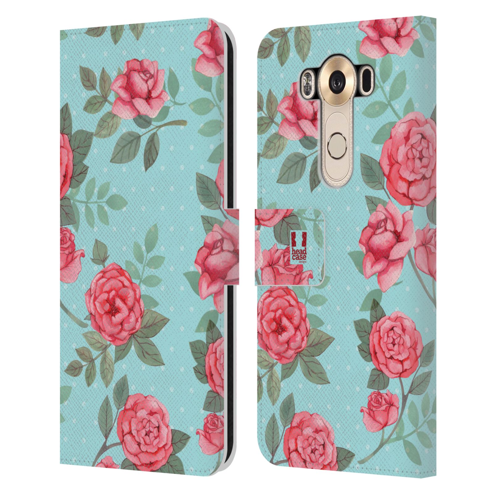 HEAD CASE Flipové pouzdro pro mobil LG V10 romantické květy velké růže modrá a růžová