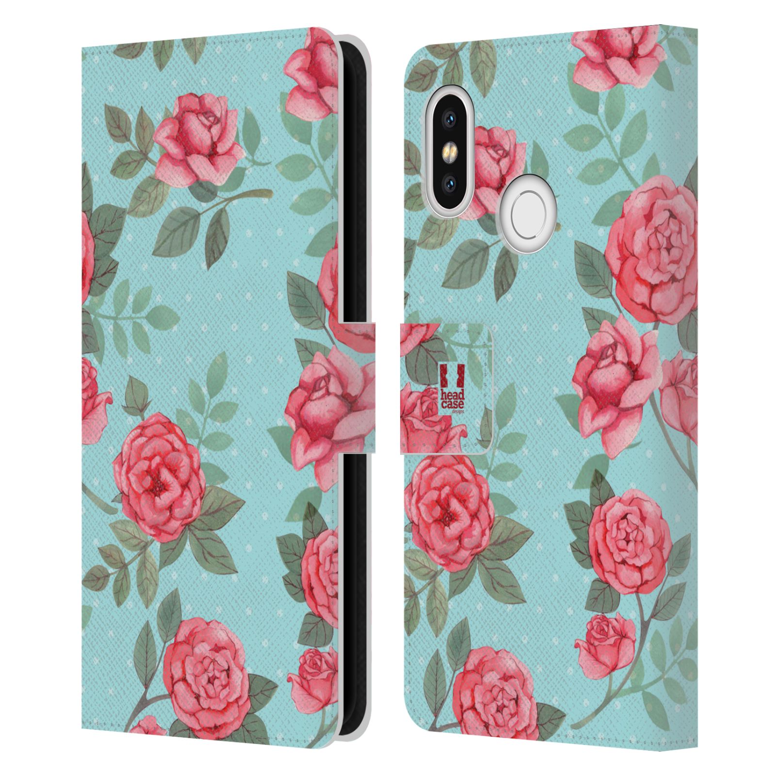 HEAD CASE Flipové pouzdro pro mobil Xiaomi Mi 8 romantické květy velké růže modrá a růžová