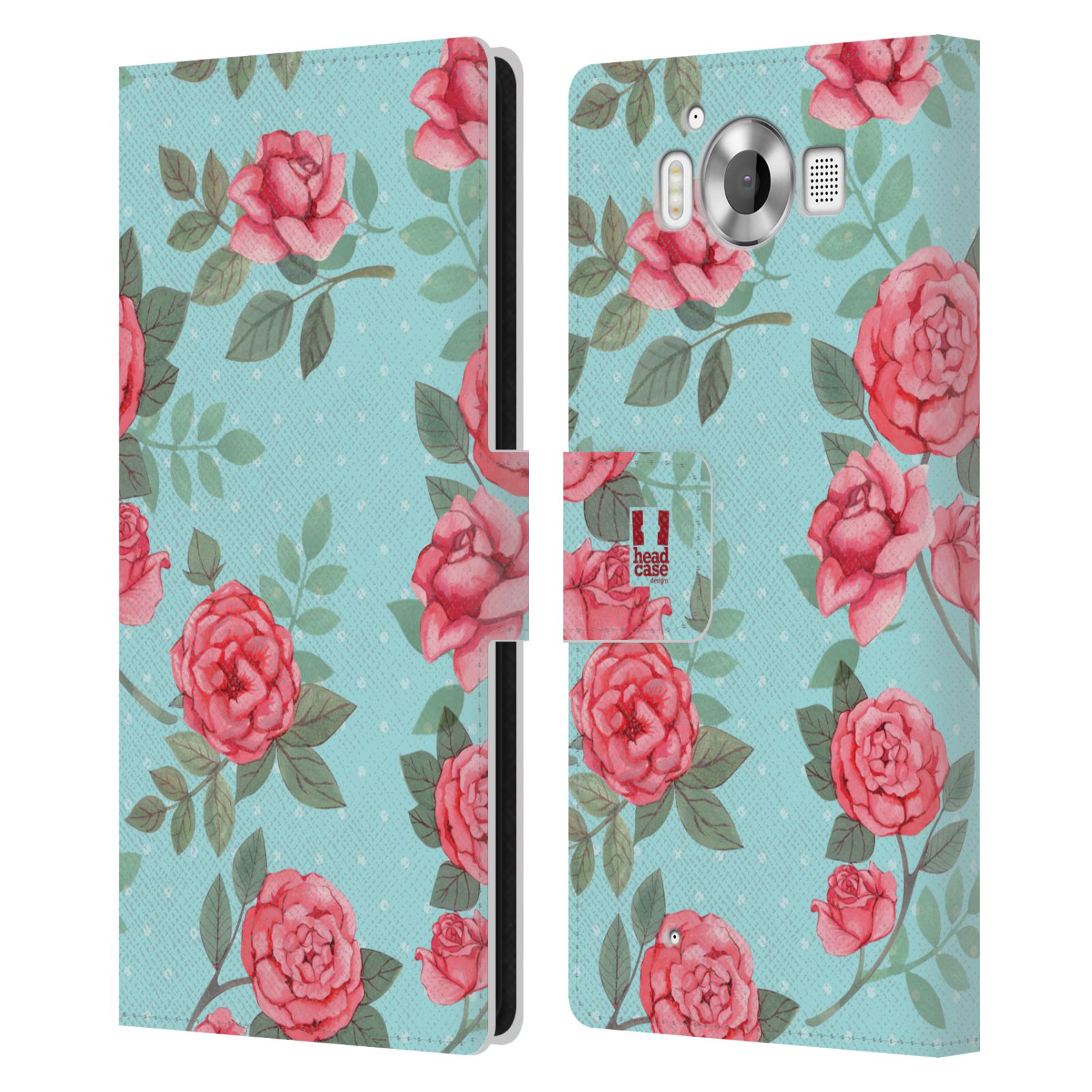 HEAD CASE Flipové pouzdro pro mobil Microsoft Lumia 950 / LUMIA 950 DUAL SIM romantické květy velké růže modrá a růžová