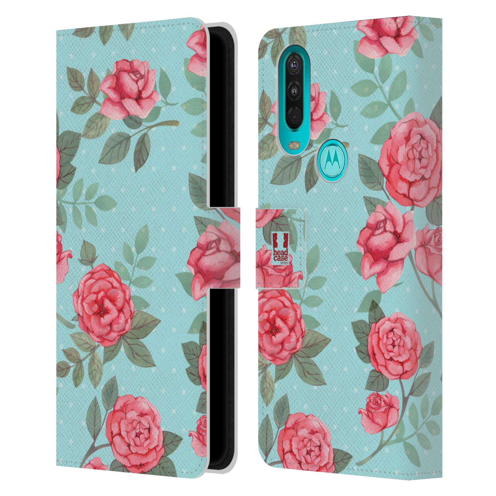 Pouzdro HEAD CASE na mobil Nokia 2.4 romantické květy velké růže modrá a růžová