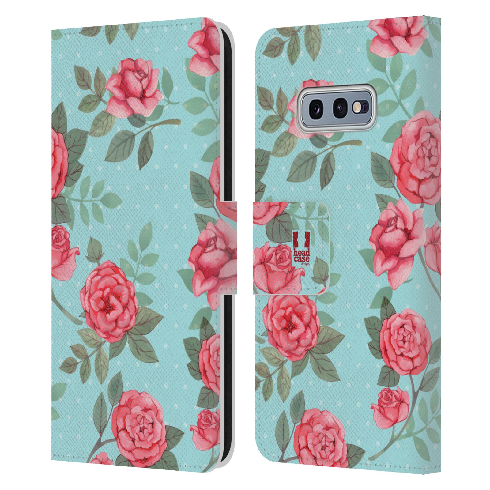 Pouzdro HEAD CASE na mobil Samsung Galaxy S10e romantické květy velké růže modrá a růžová