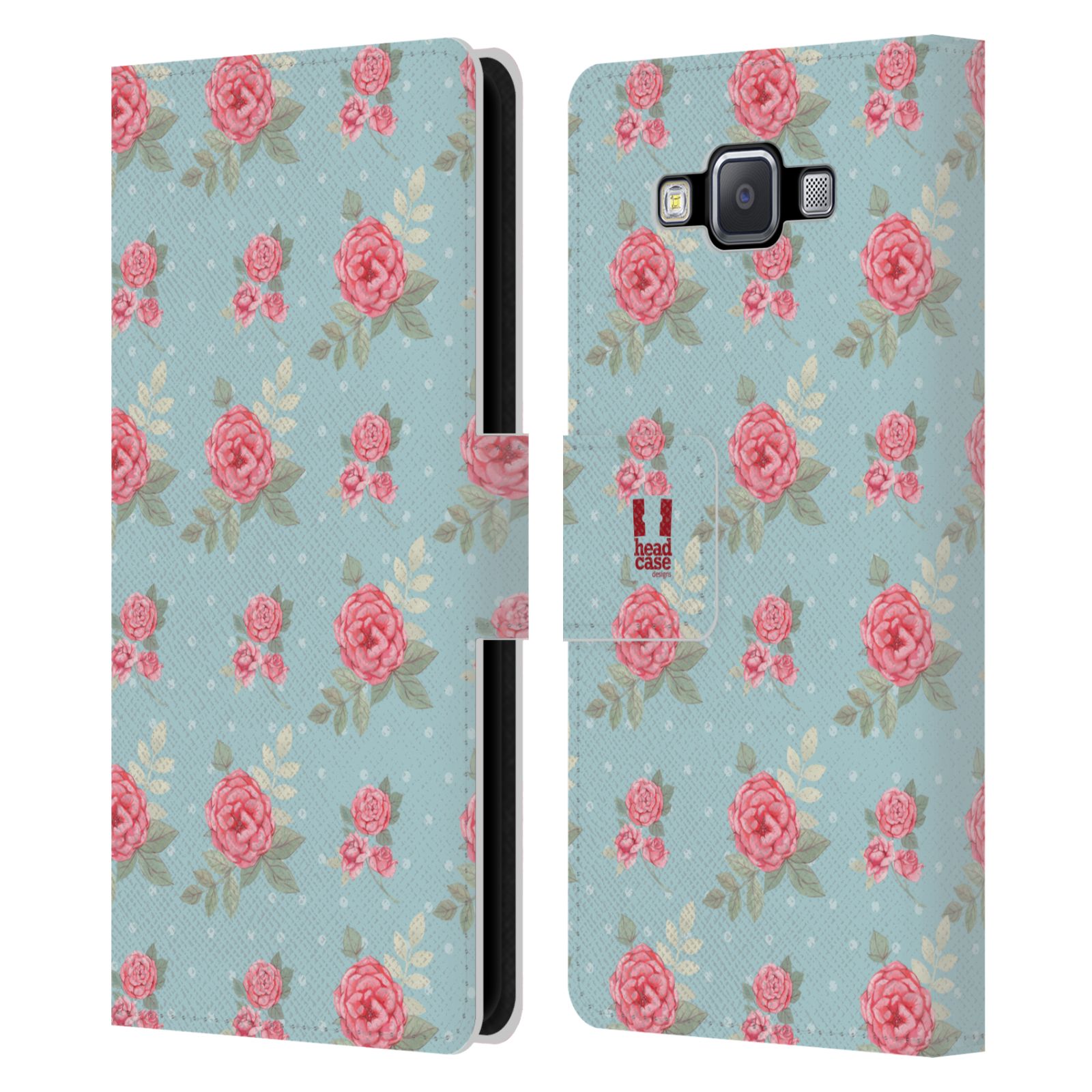 HEAD CASE Flipové pouzdro pro mobil Samsung Galaxy A5 romantické květy anglické růže modrá a růžová