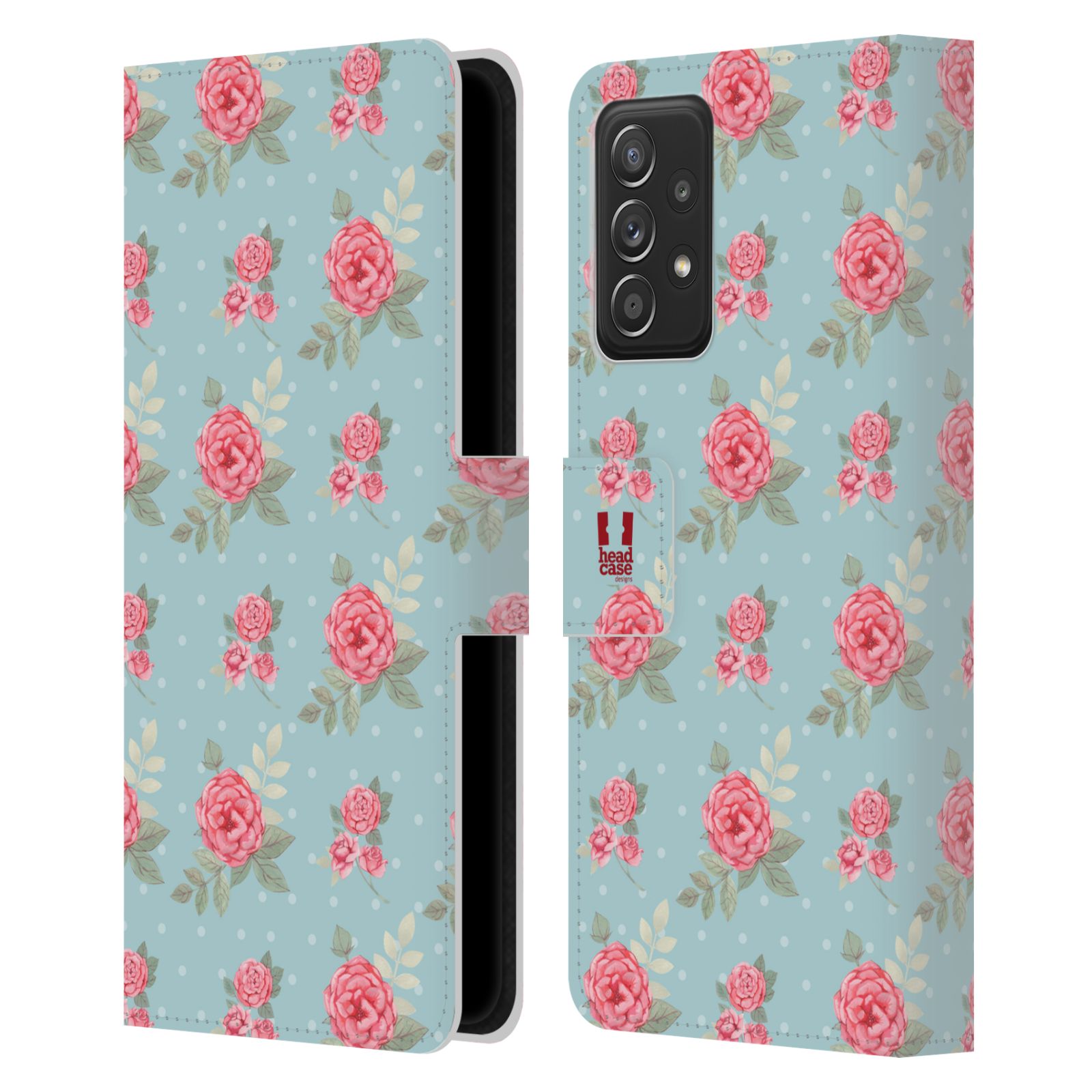 Pouzdro HEAD CASE na mobil Samsung Galaxy A52 / A52 5G / A52s 5G romantické květy anglické růže modrá a růžová