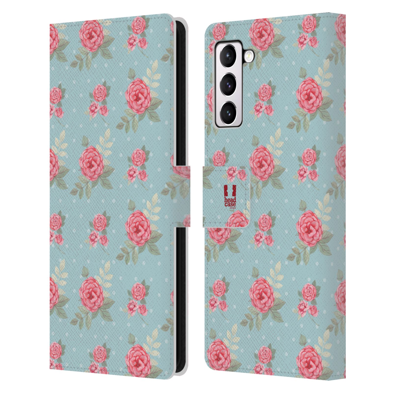 Pouzdro HEAD CASE na mobil Samsung Galaxy S21+ 5G / S21 PLUS 5G romantické květy anglické růže modrá a růžová