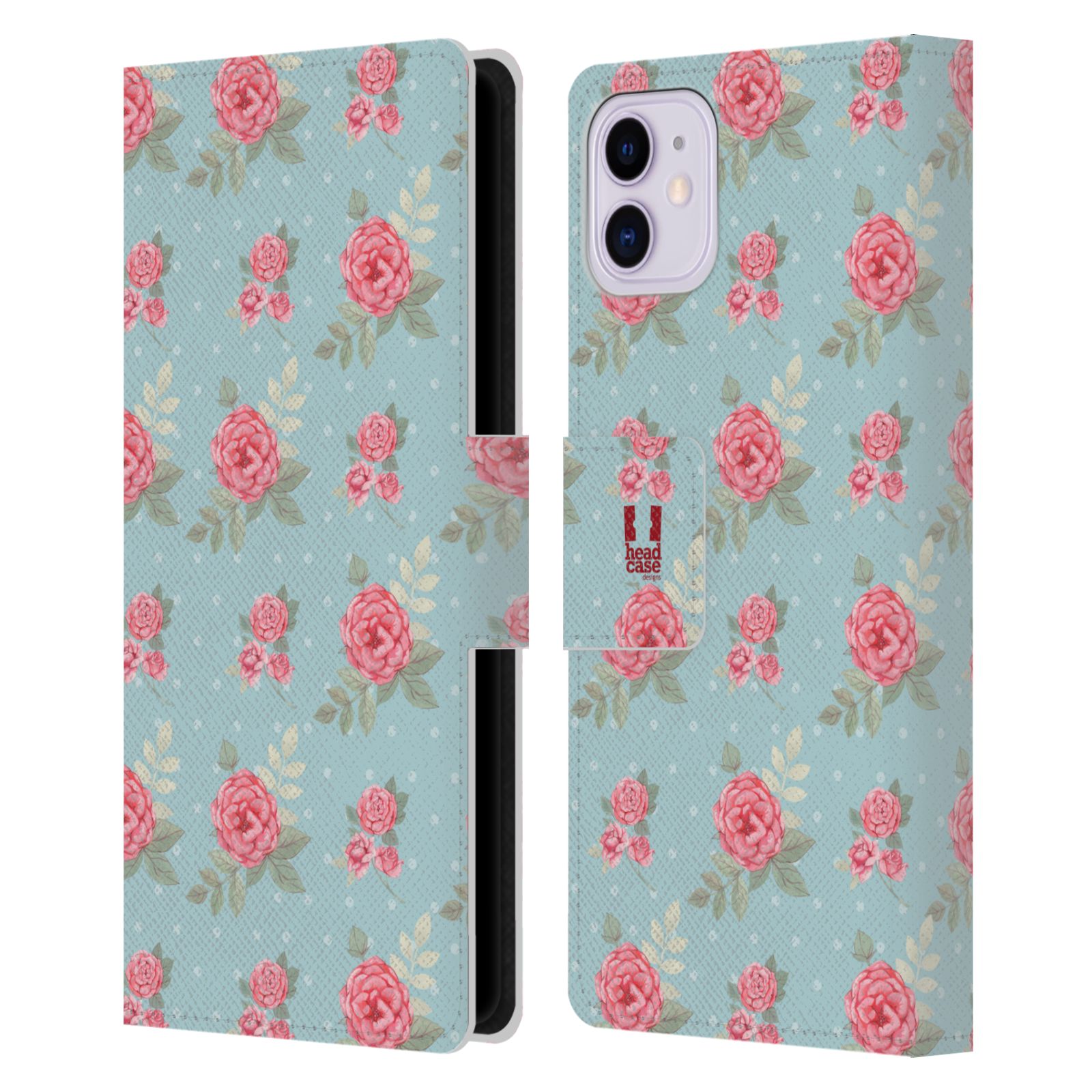 Pouzdro na mobil Apple Iphone 11 romantické květy anglické růže modrá a růžová