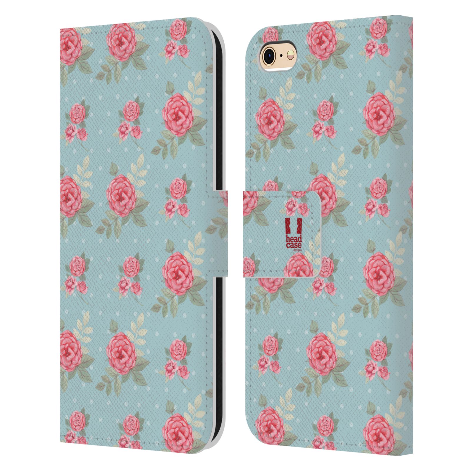 HEAD CASE Flipové pouzdro pro mobil Apple Iphone 6/6s romantické květy anglické růže modrá a růžová
