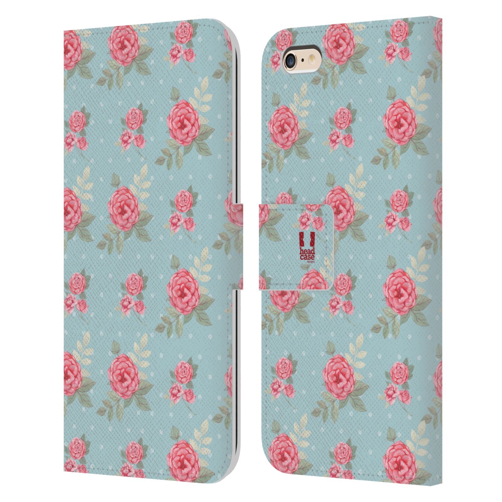 HEAD CASE Flipové pouzdro pro mobil Apple Iphone 6 PLUS / 6S PLUS romantické květy anglické růže modrá a růžová