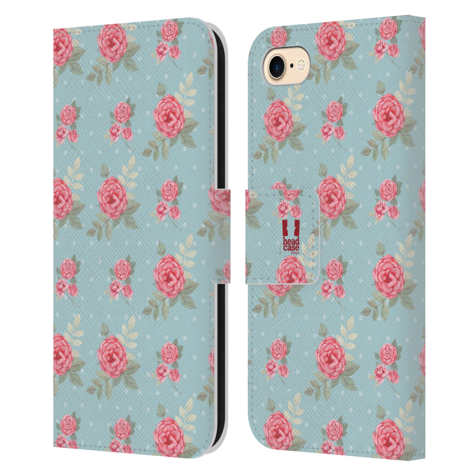 HEAD CASE Flipové pouzdro pro mobil Apple Iphone 7/8/SE 2020 romantické květy anglické růže modrá a růžová