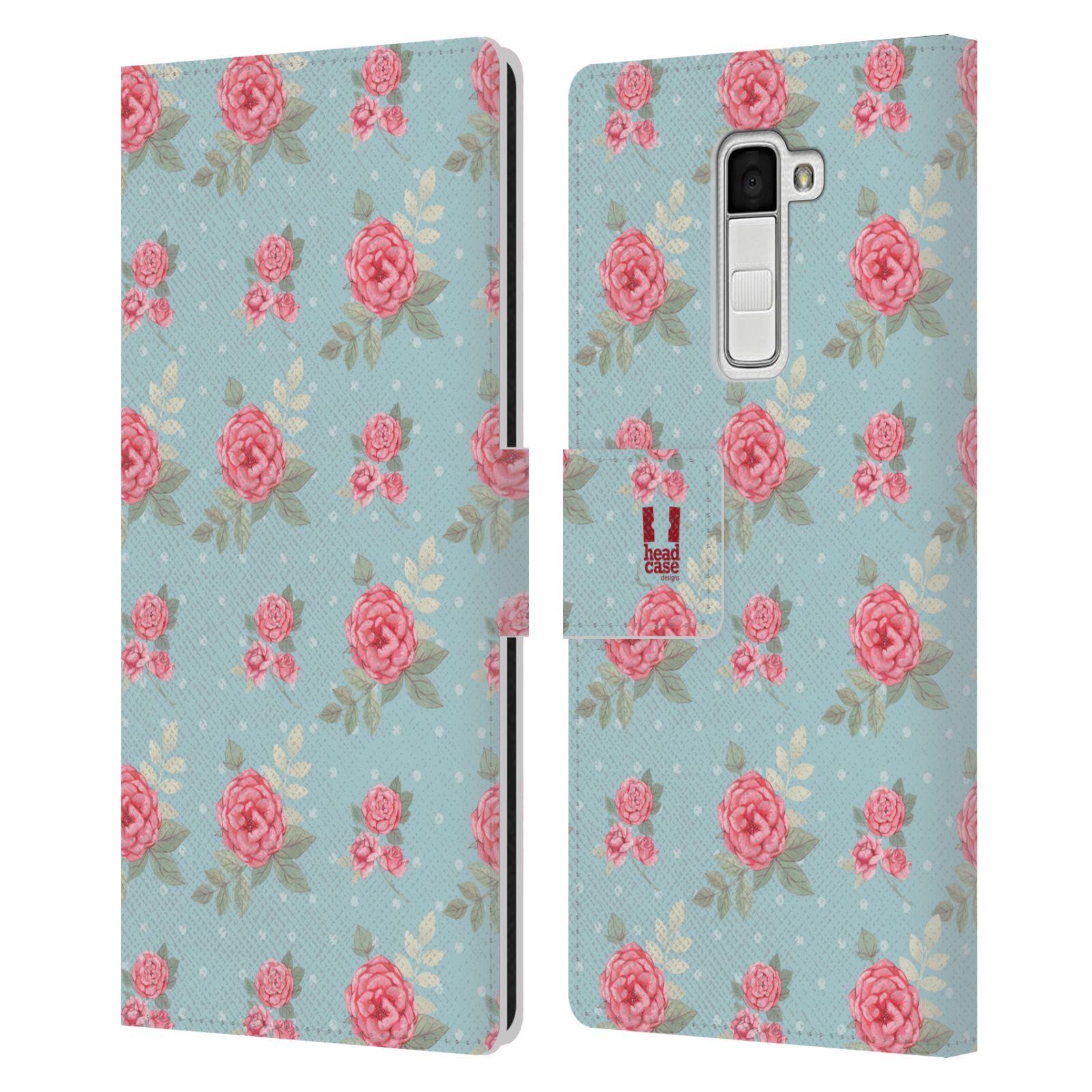HEAD CASE Flipové pouzdro pro mobil LG K10 romantické květy anglické růže modrá a růžová