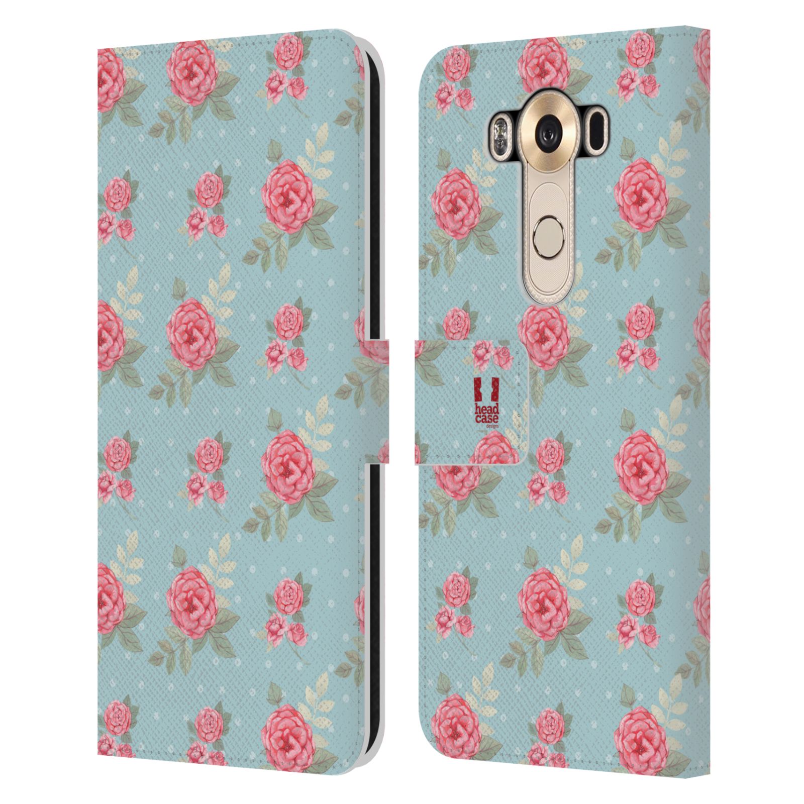 HEAD CASE Flipové pouzdro pro mobil LG V10 romantické květy anglické růže modrá a růžová