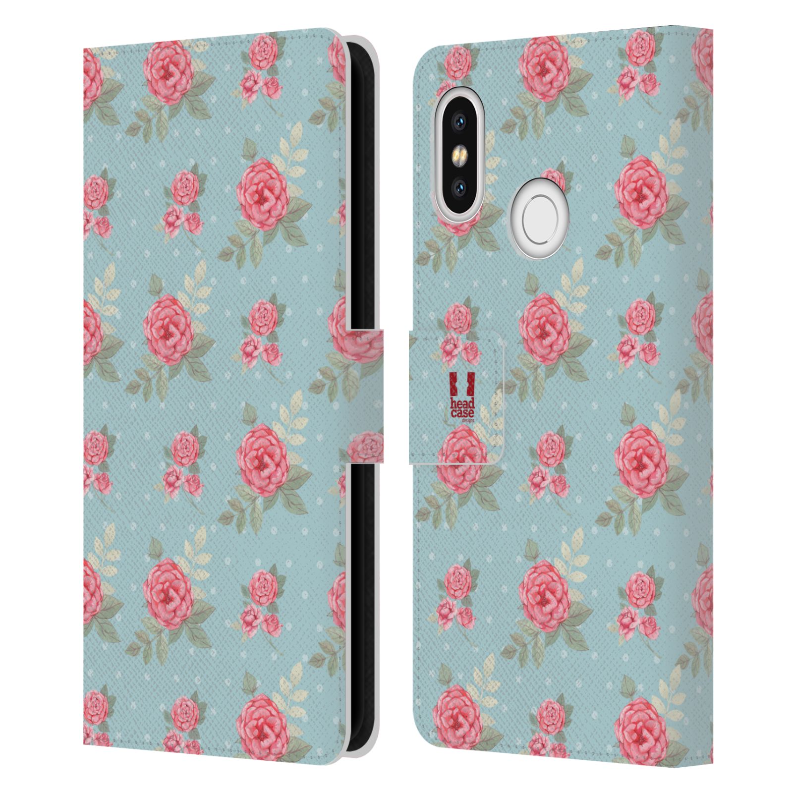 HEAD CASE Flipové pouzdro pro mobil Xiaomi Mi 8 romantické květy anglické růže modrá a růžová