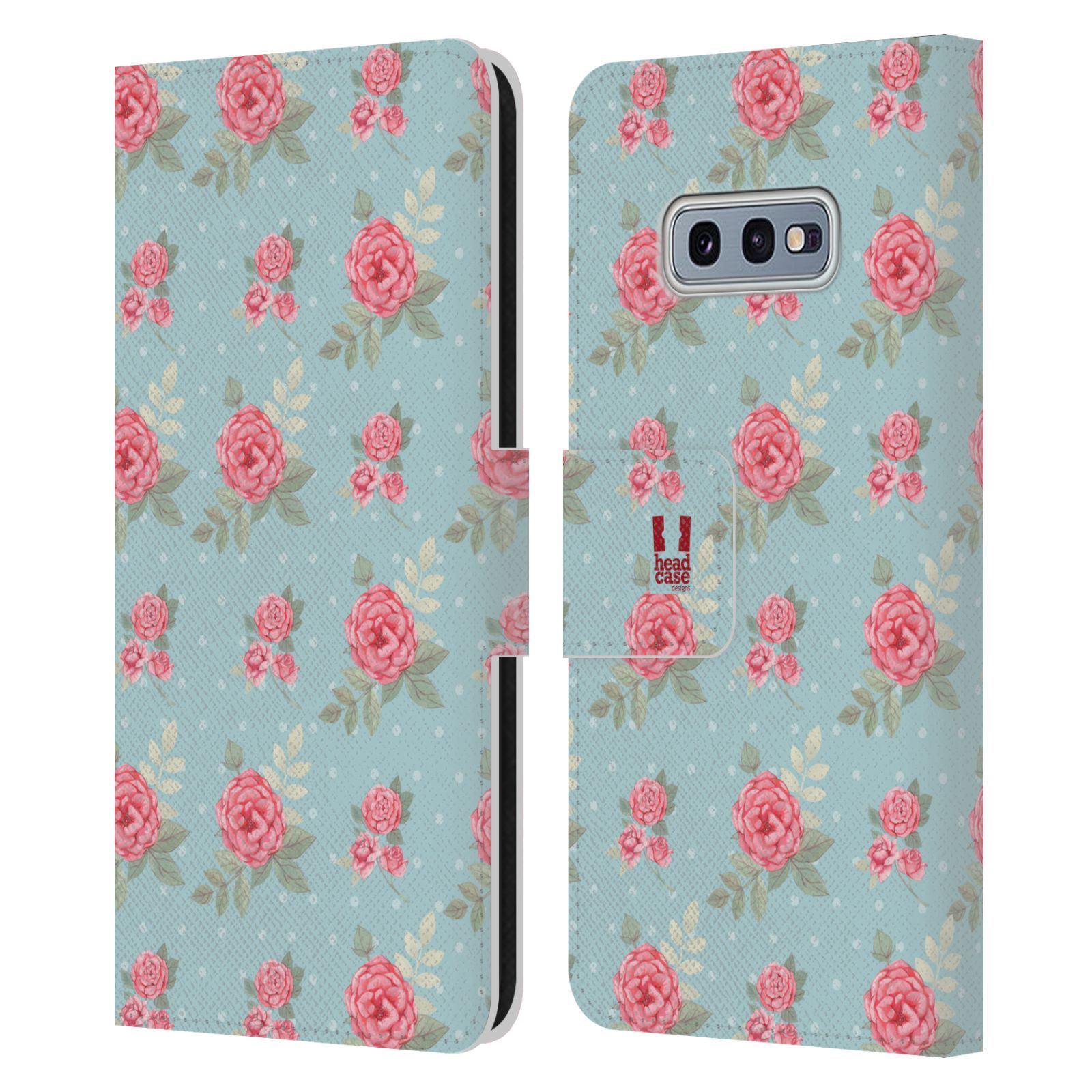 Pouzdro HEAD CASE na mobil Samsung Galaxy S10e romantické květy anglické růže modrá a růžová