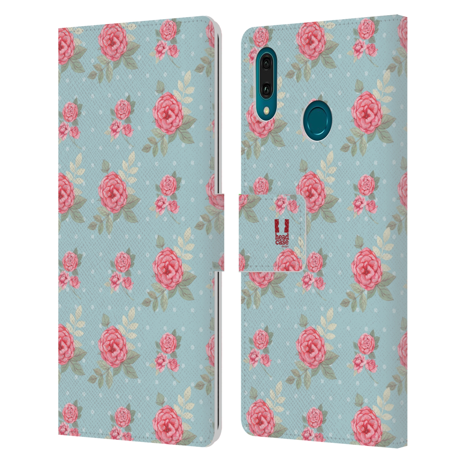 Pouzdro na mobil Huawei Y9 2019 romantické květy anglické růže modrá a růžová
