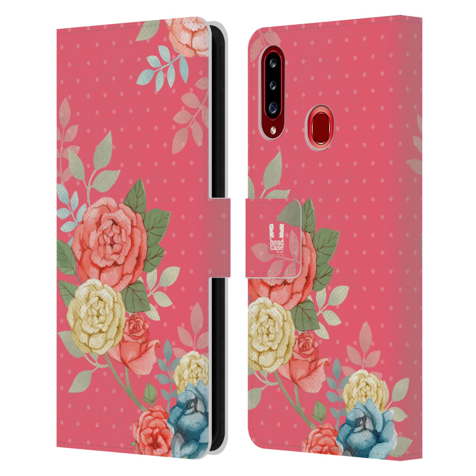 HEAD CASE Flipové pouzdro pro mobil Samsung Galaxy A20s romantické květy růžová