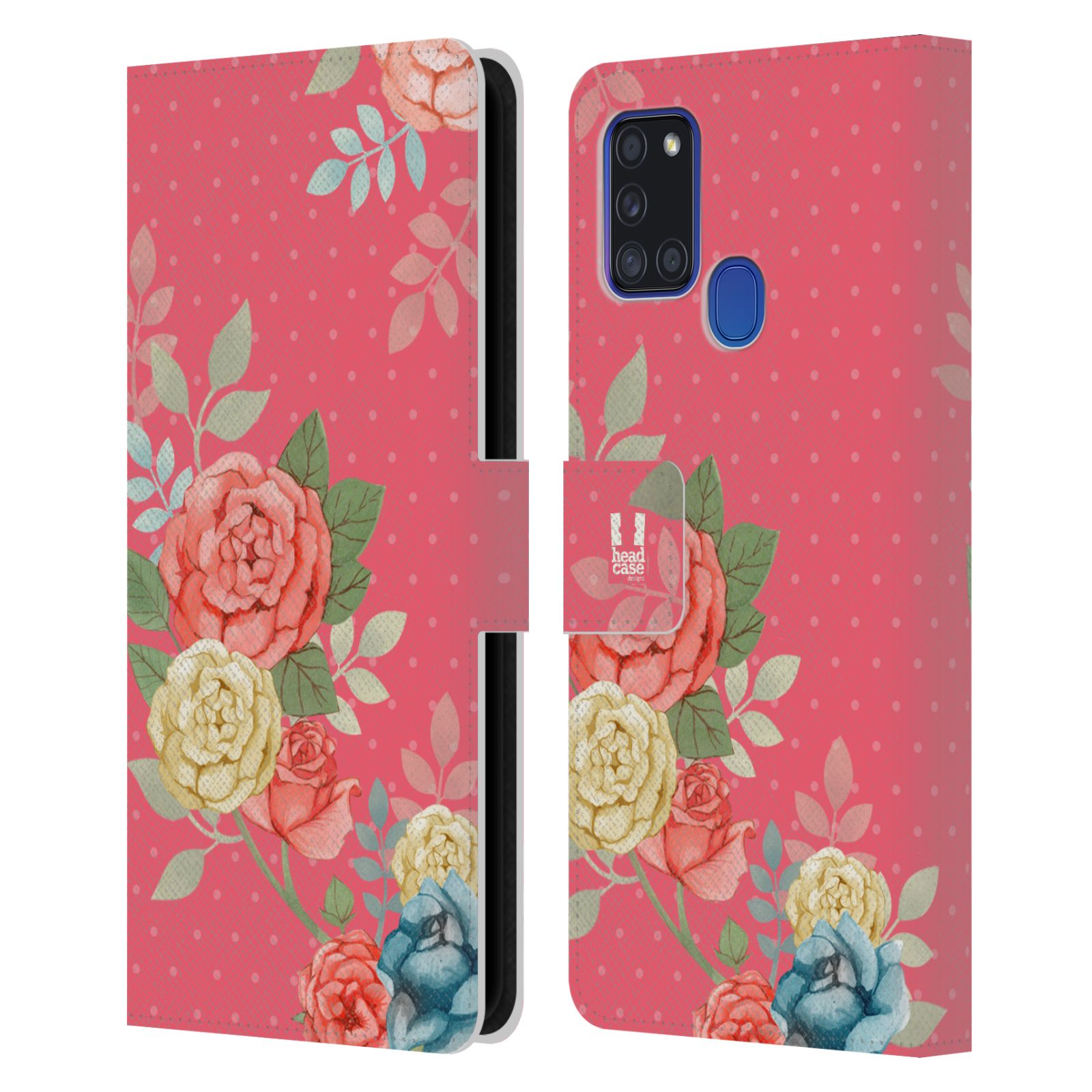 HEAD CASE Flipové pouzdro pro mobil Samsung Galaxy A21s romantické květy růžová