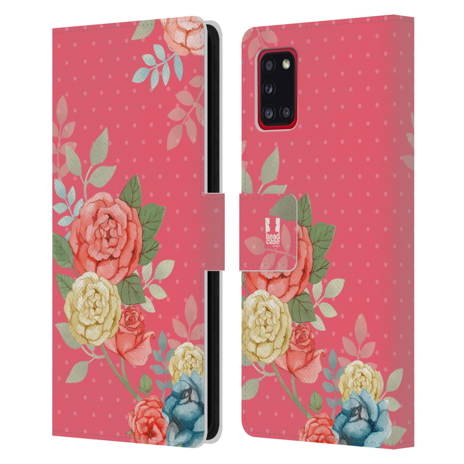 Pouzdro HEAD CASE na mobil Samsung Galaxy A31 romantické květy růžová
